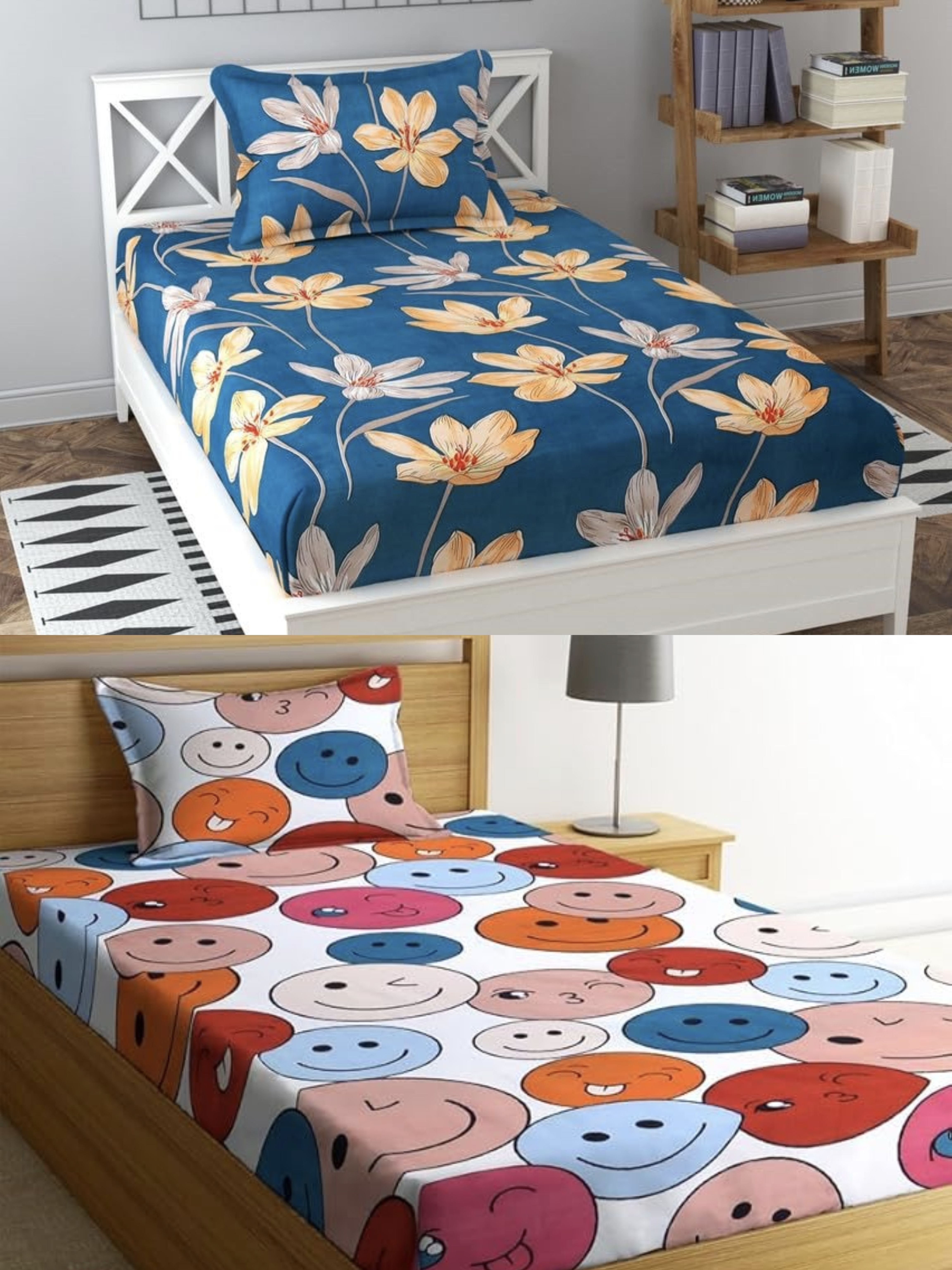 Cotton Blend Single Fitted (Elastic) 144 TC Floral 1 Bedsheet-image-43