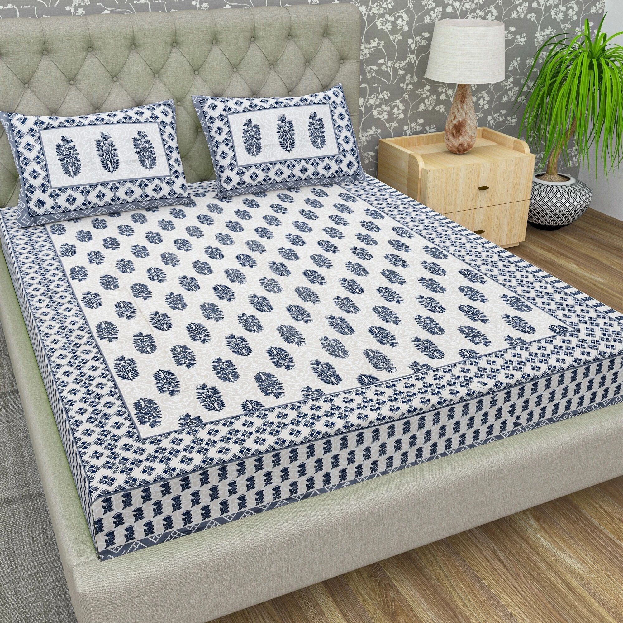 flipkart smartbuy 144 TC Cotton Double Jaipuri Prints Flat Bedsheet-picture-23