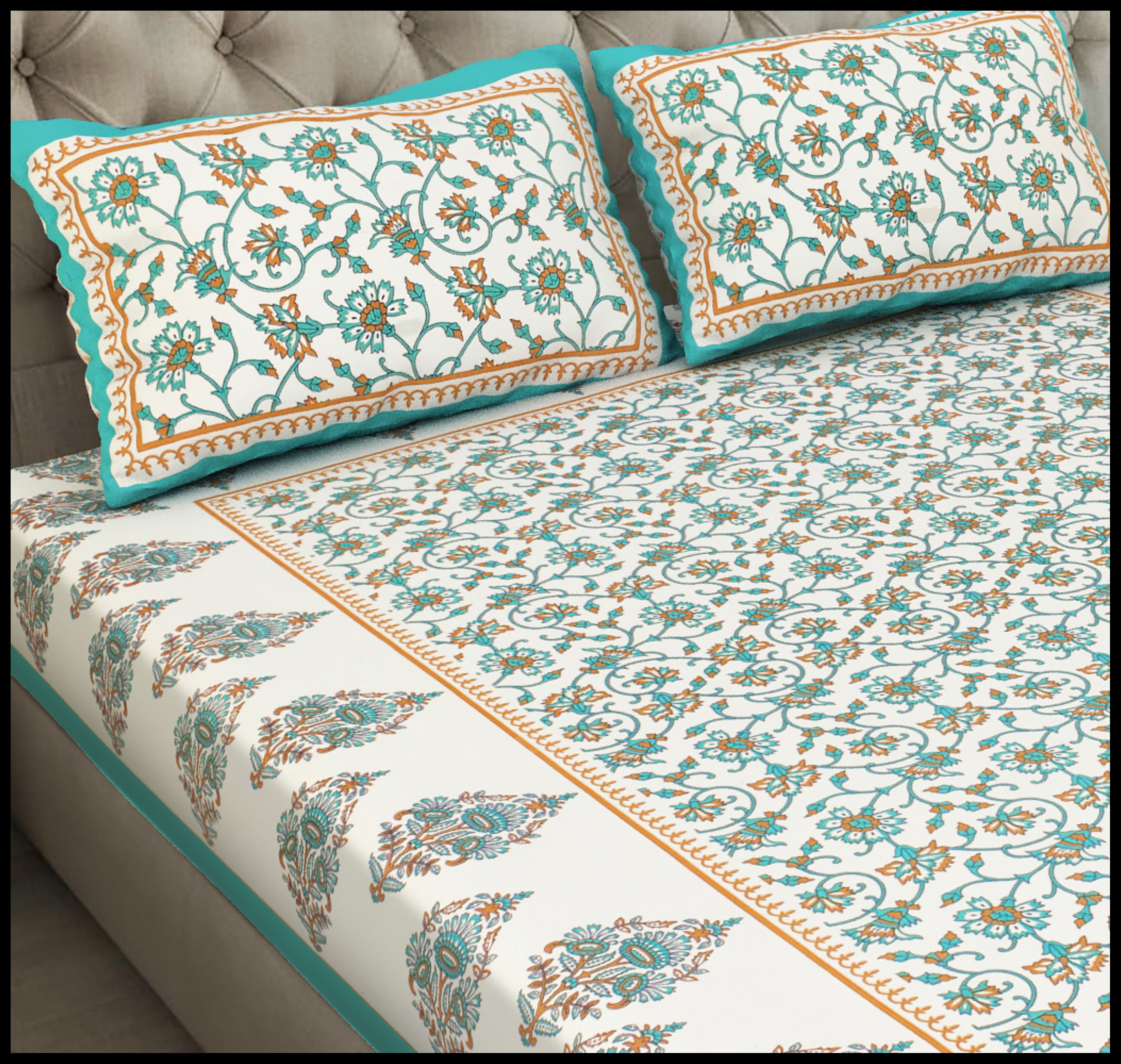 Cotton Double, Queen Flat 220 TC Printed 1 Summer Bedsheet with 2 Pillow Covers-image-42