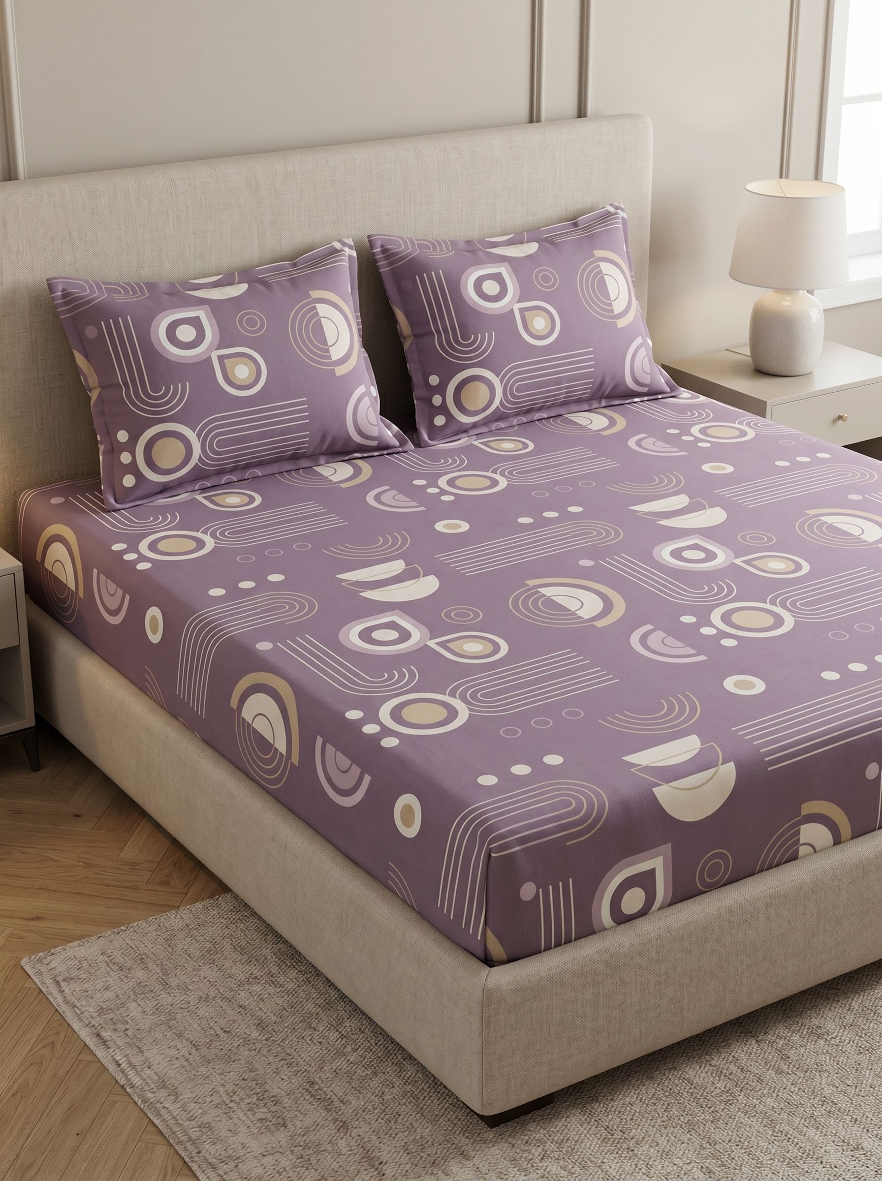 woodennest Cotton King, Queen Flat 200 TC 3D Printed 1 Summer Bedsheet with 2 Pillow Covers, 2 Cushion Covers-picture-10