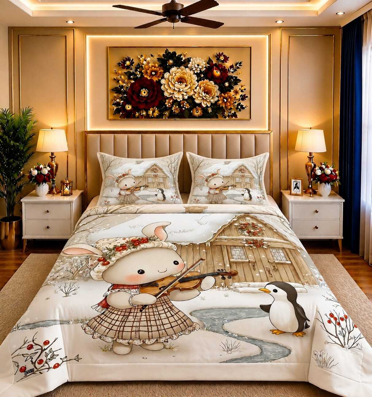 Microfiber, Cotton Double, King, Queen Flat 480 TC Printed 1 Bedsheet with 2 Pillow Covers-image-22