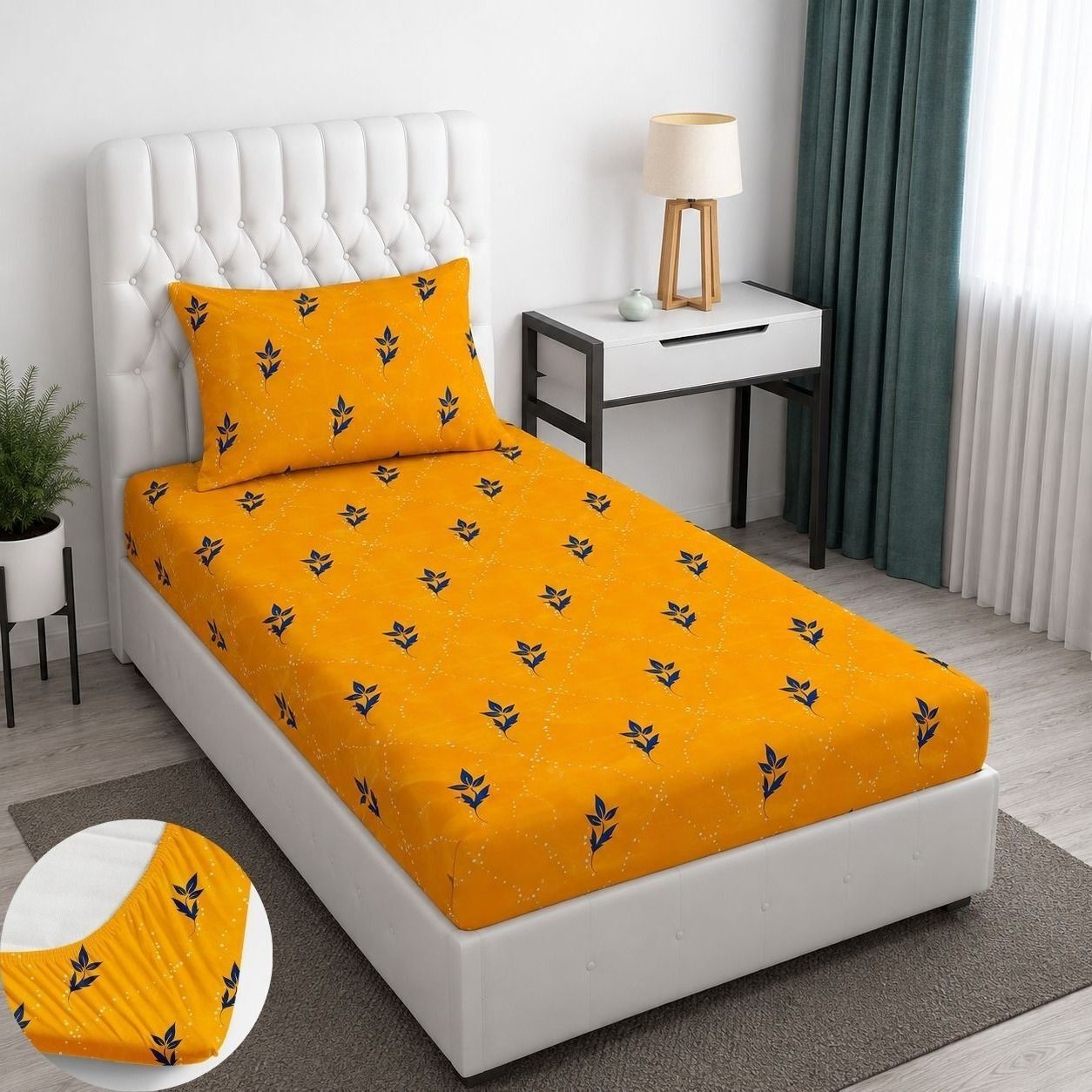 bm decor Cotton Single Fitted (Elastic) 255 TC Printed 1 Summer Bedsheet-picture-4
