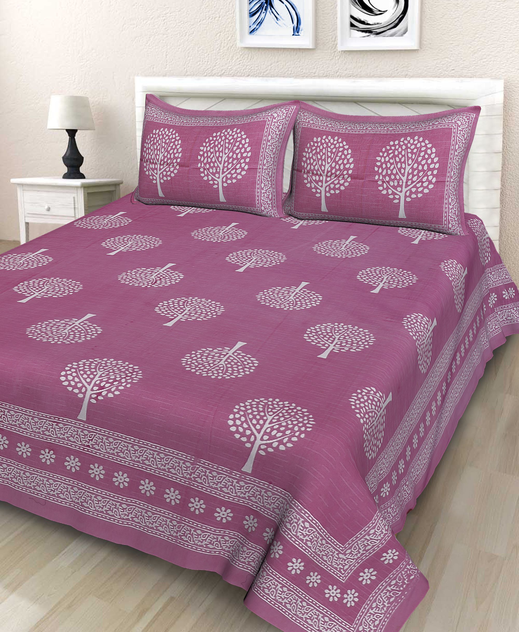 Cotton Double Flat 228 TC Printed 1 Bedsheet with 2 Pillow Covers-image-25