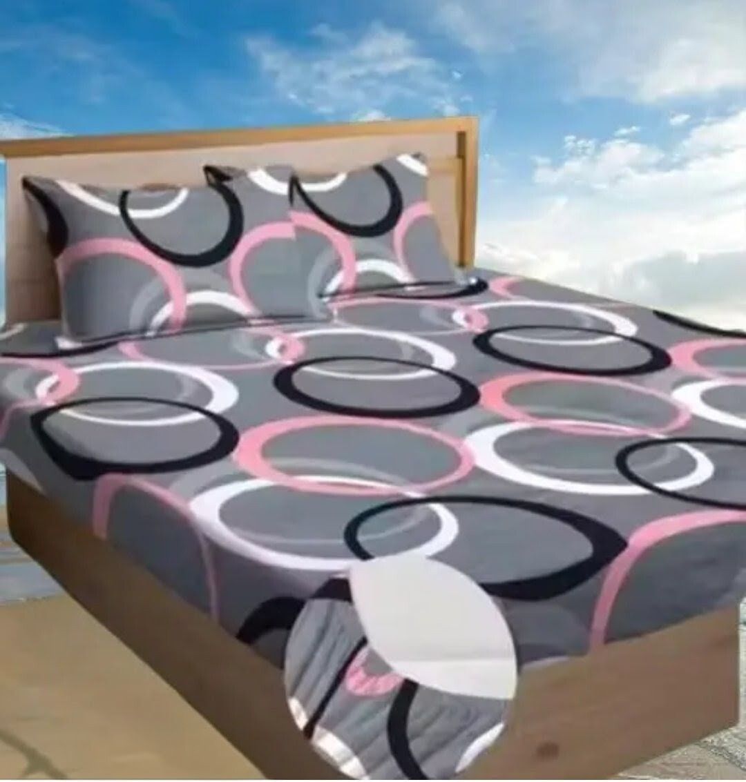 Cotton Blend Double, King, Queen, Single Fitted (Elastic) 300 TC Geometric 1 Summer Bedsheet with 2 Pillow Covers-image-20