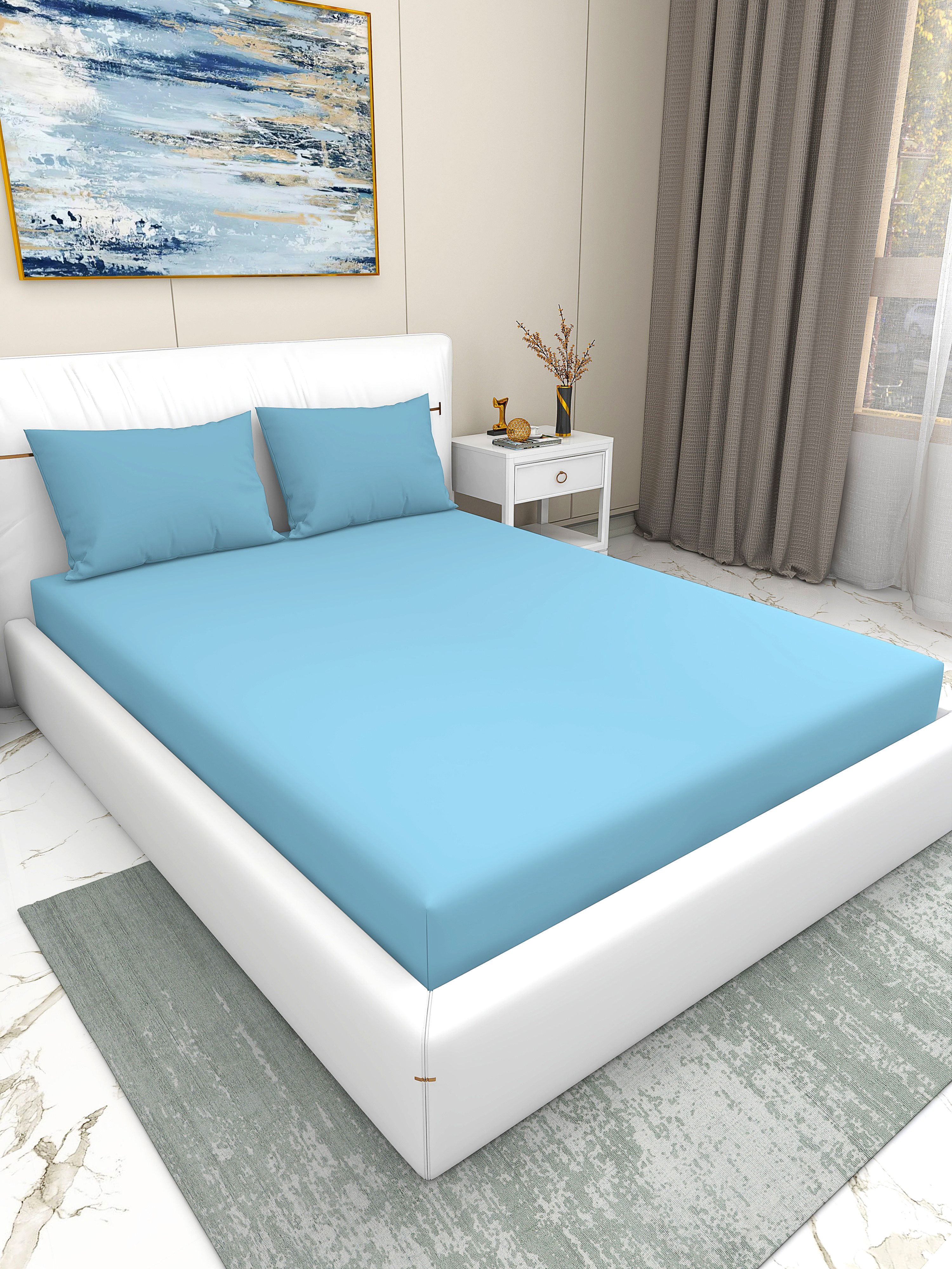 Cotton Blend King Flat 300 TC Floral 1 Summer Bedsheet with 2 Pillow Covers, 2 Cushion Covers-image-36