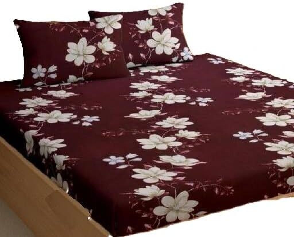 Cotton Double Fitted (Elastic) 260 TC Floral 1 AC Bedsheet-image-7