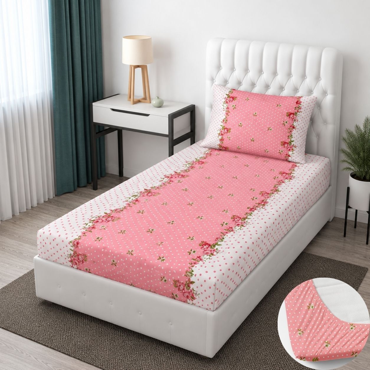 bm decor Cotton Single Fitted (Elastic) 244 TC Printed 1 Summer Bedsheet-picture-37