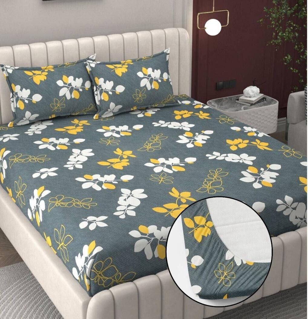 rumps Cotton, Microfiber Double Fitted (Elastic) 350 TC Striped 1 Bedsheet with 2 Pillow Covers-picture-11