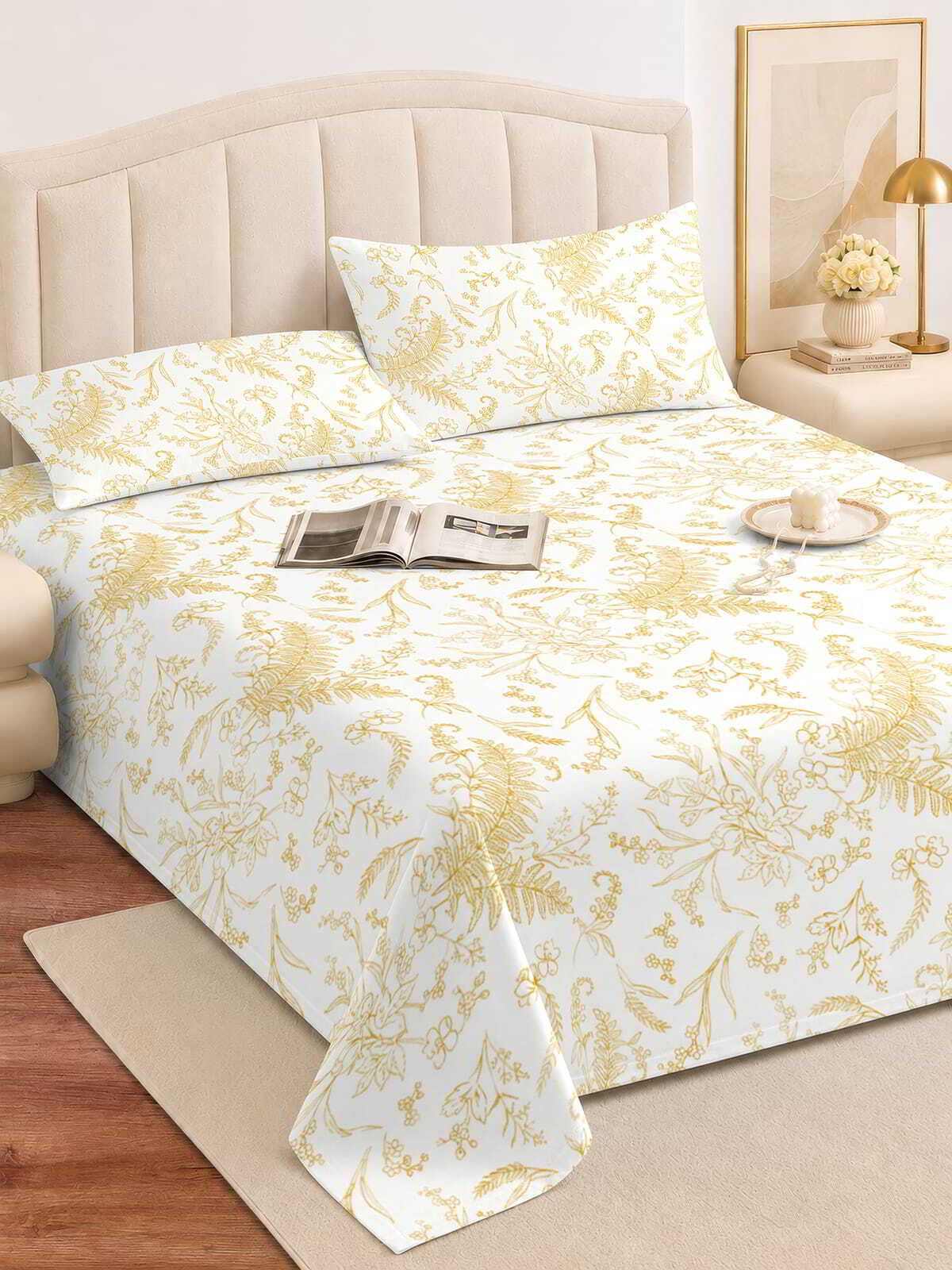 romee Microfiber Queen Flat 180 TC Floral 1 Bedsheet with 2 Pillow Covers-picture-1