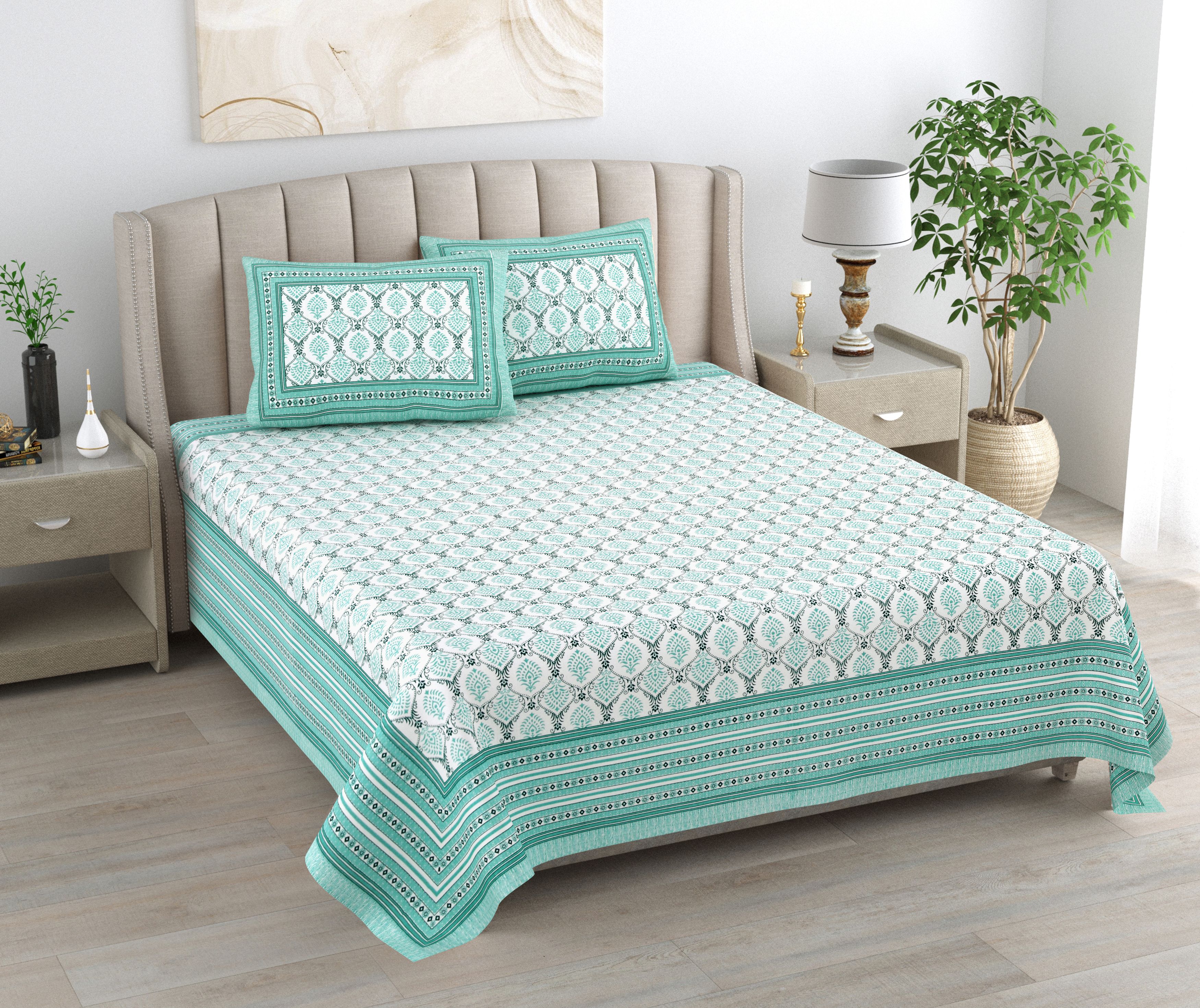 urban jaipur Cotton King Flat 200 TC Geometric 1 Bedsheet with 2 Pillow Covers-picture-23