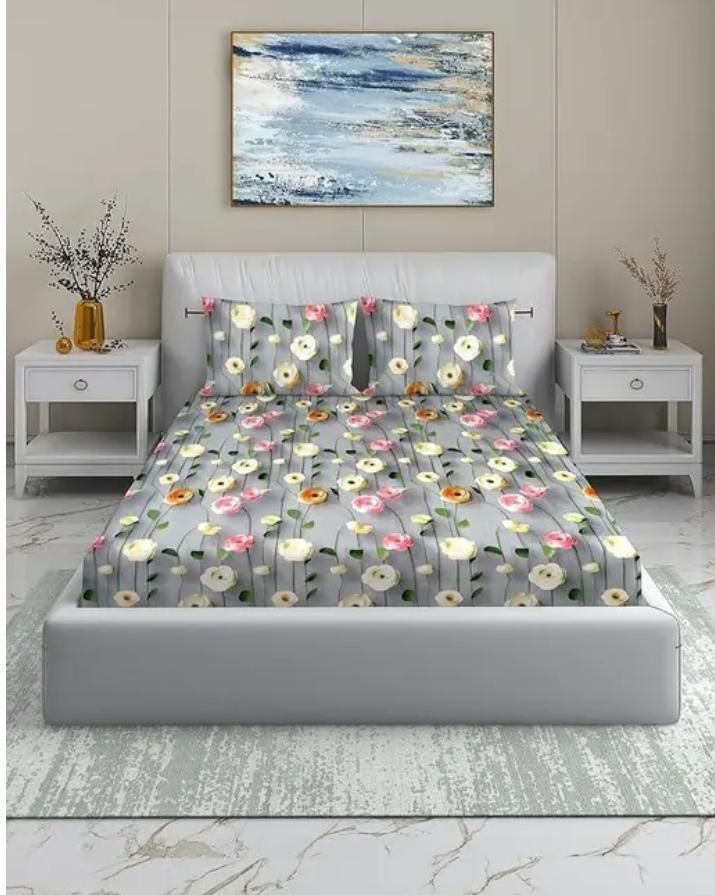 Cotton Double, King, Queen Flat 300 TC 7D Digital 3 Summer Bedsheets with 2 Pillow Covers-image-19