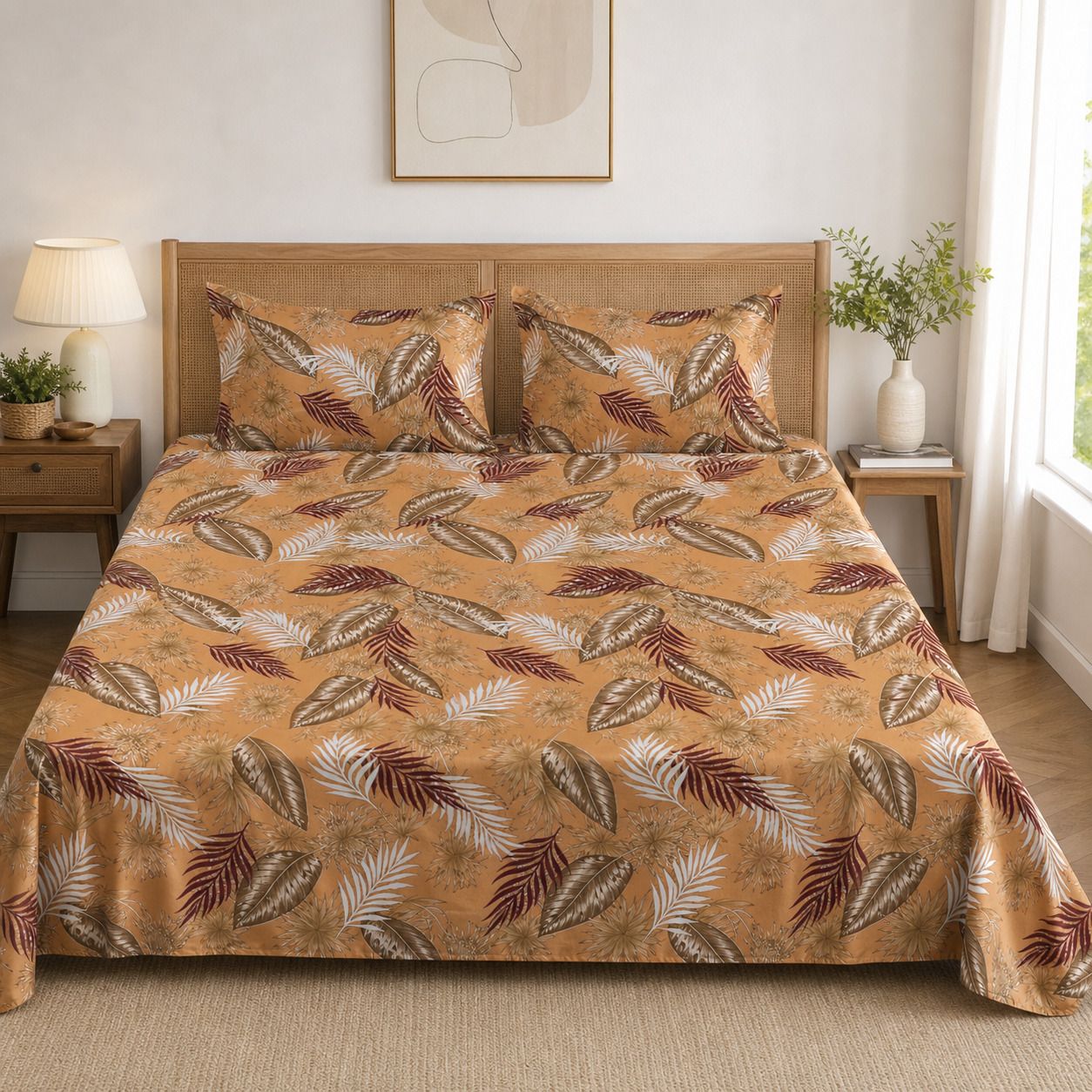 oxon mart Cotton Double Flat 305 TC Printed 1 Summer Bedsheet with 2 Pillow Covers-picture-16