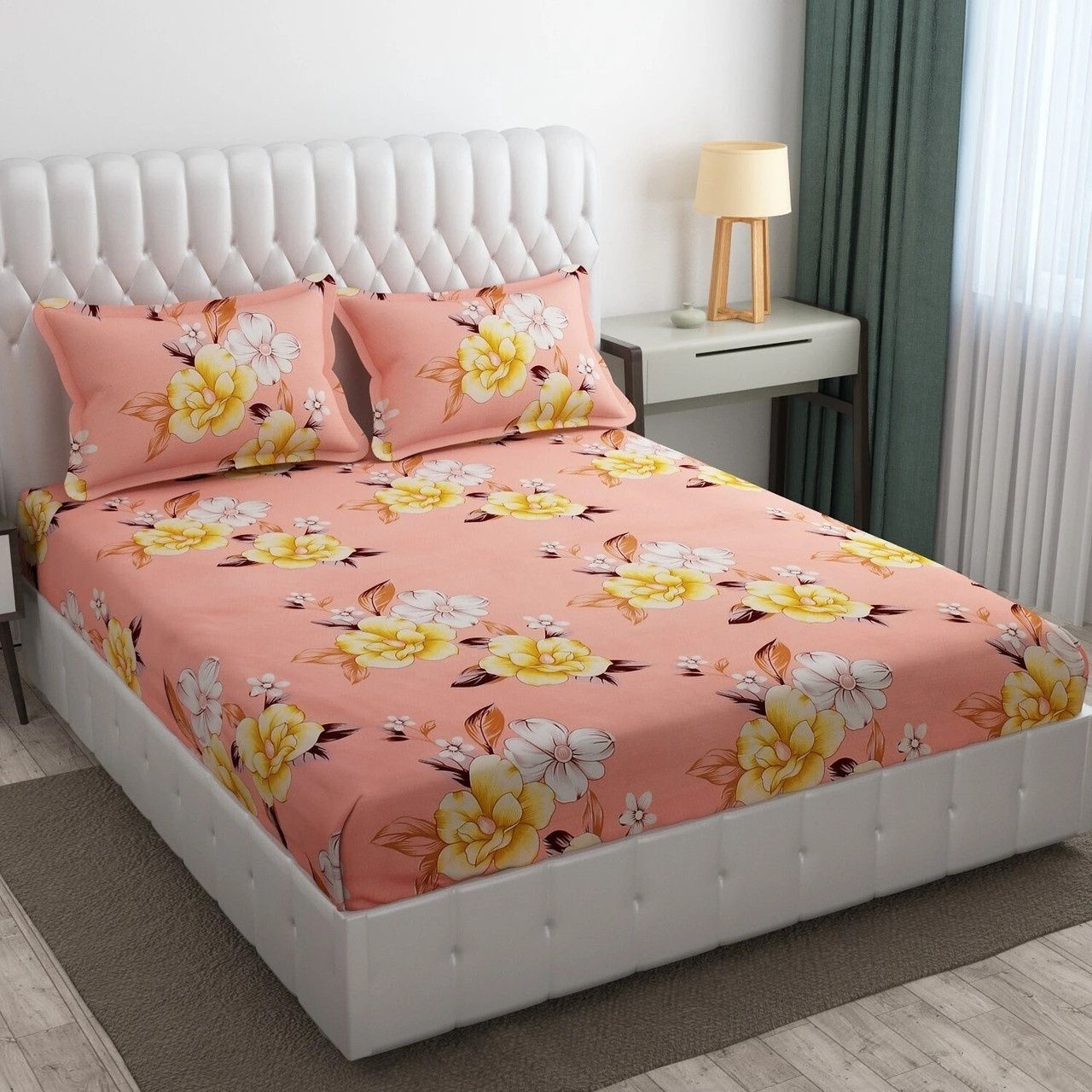 fabricora Cotton Blend Double Fitted (Elastic) 240 TC Abstract 1 Bedsheet with 2 Pillow Covers-picture-24