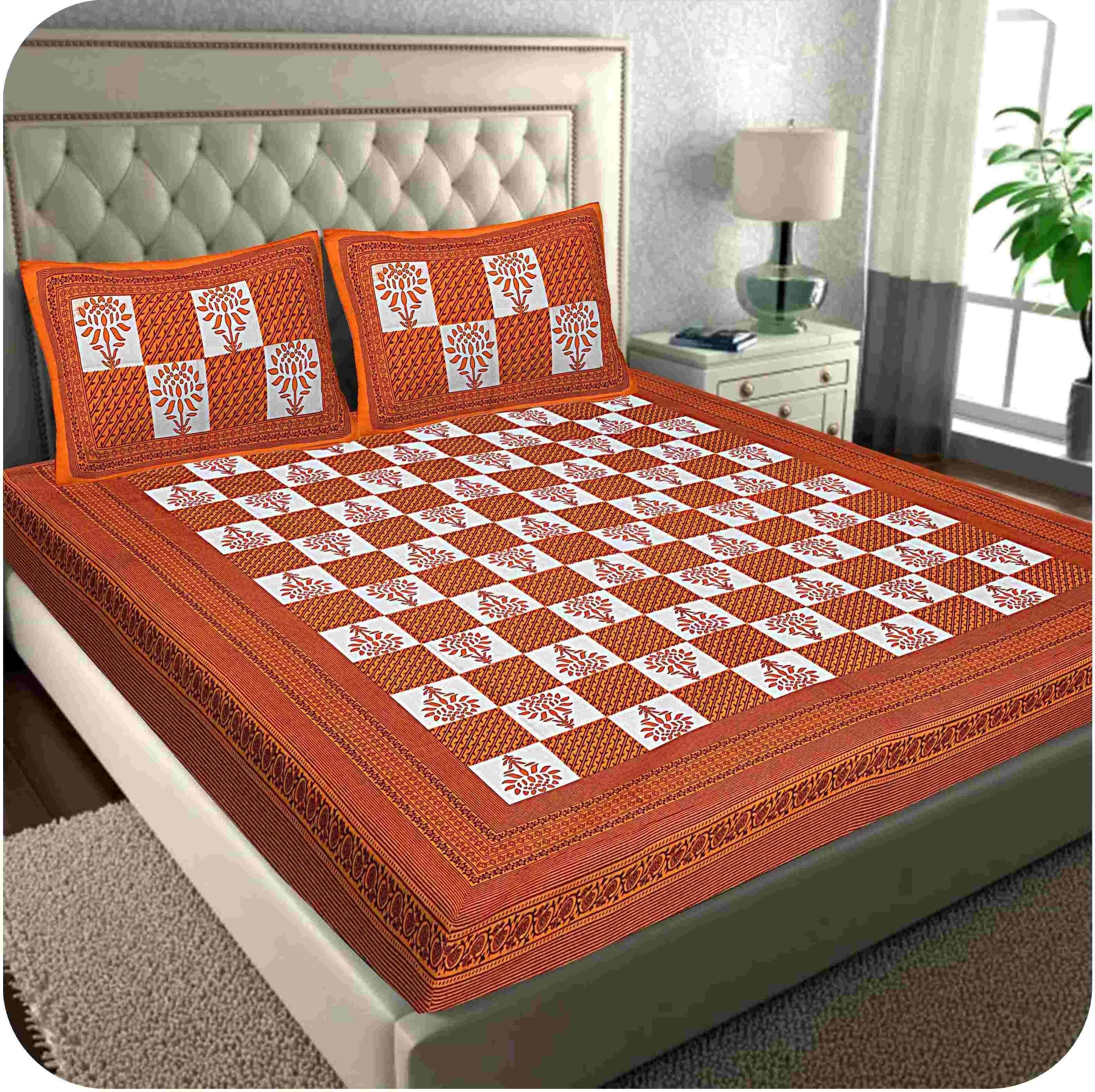 nspr Cotton Double Flat 144 TC Checkered 1 Bedsheet with 2 Pillow Covers-picture-14
