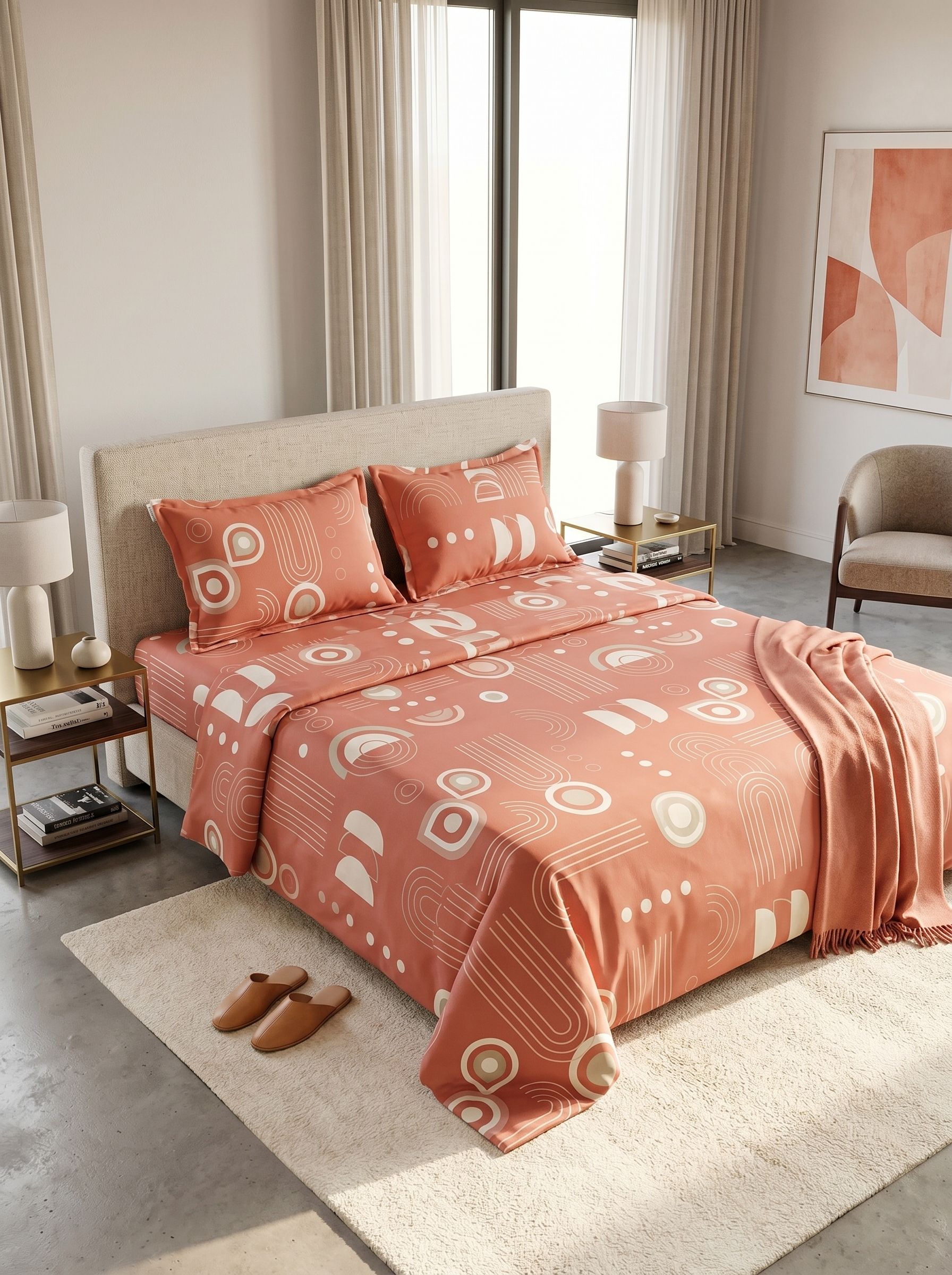 Cotton King, Queen Flat 200 TC 3D Printed 1 Summer Bedsheet with 2 Pillow Covers, 2 Cushion Covers-image-13