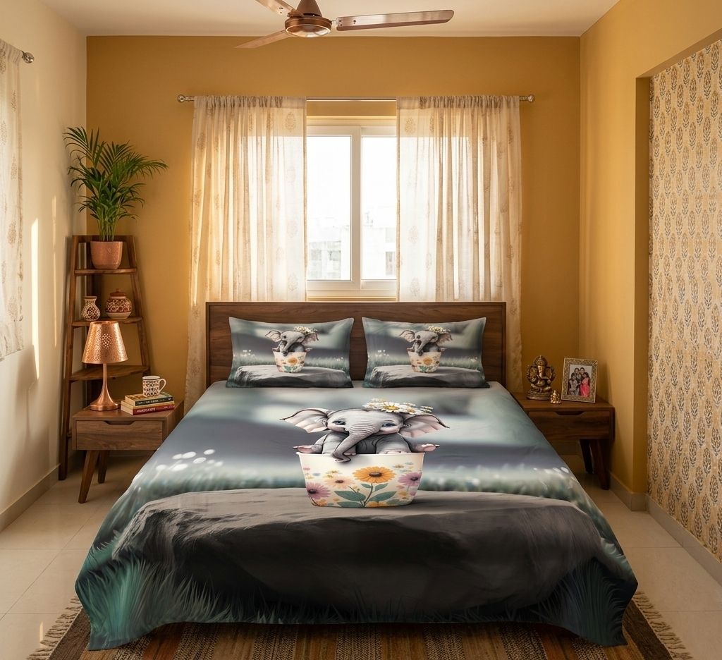 Cotton Blend Double Flat 236 TC Printed 1 Bedsheet with 2 Pillow Covers-image-7