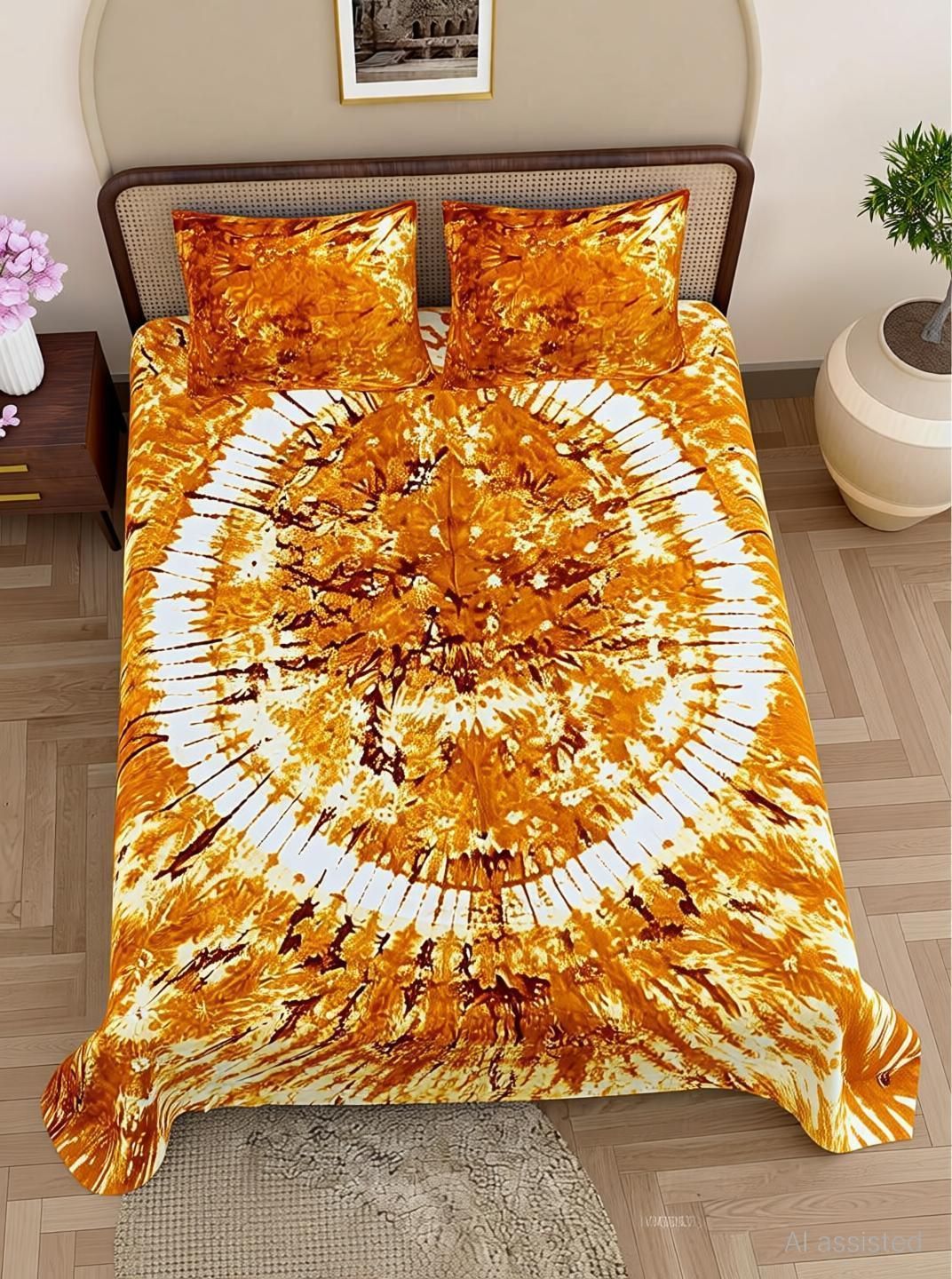 Cotton Double Flat 144 TC Jaipuri Prints 1 Bedsheet with 2 Pillow Covers-image-1