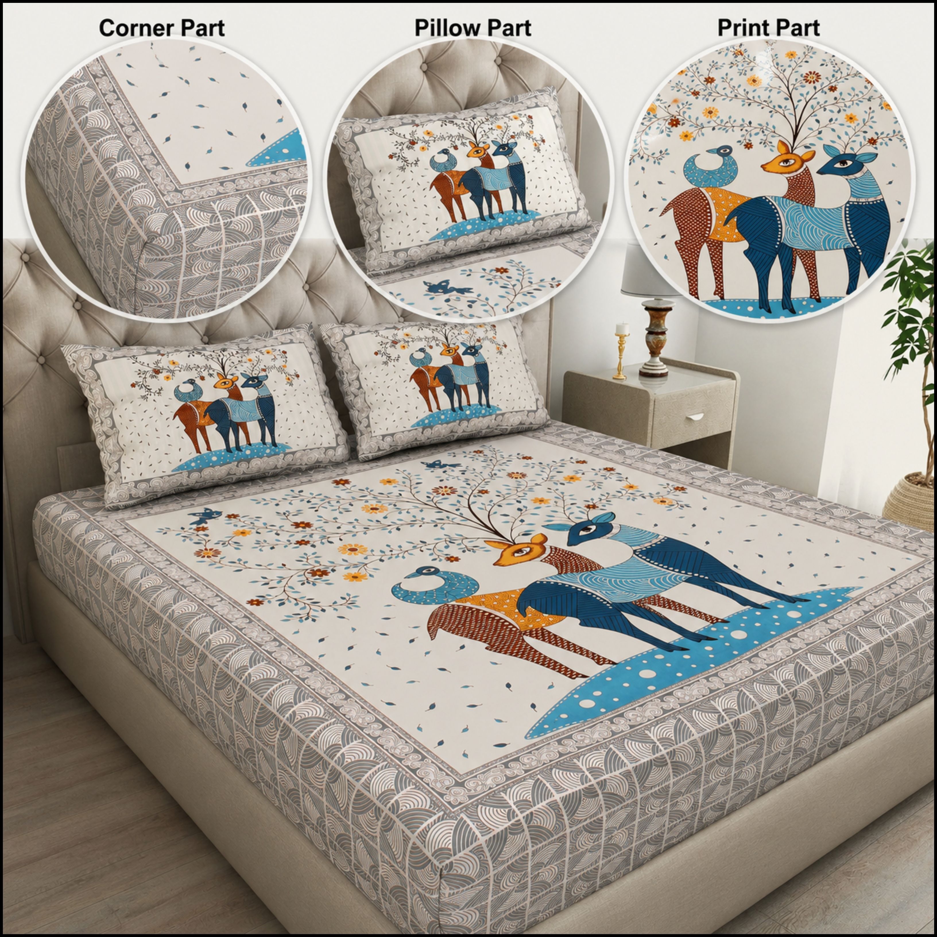 nspr Cotton Double, Queen Flat 180 TC Jaipuri Prints 1 Summer Bedsheet with 2 Pillow Covers-picture-37