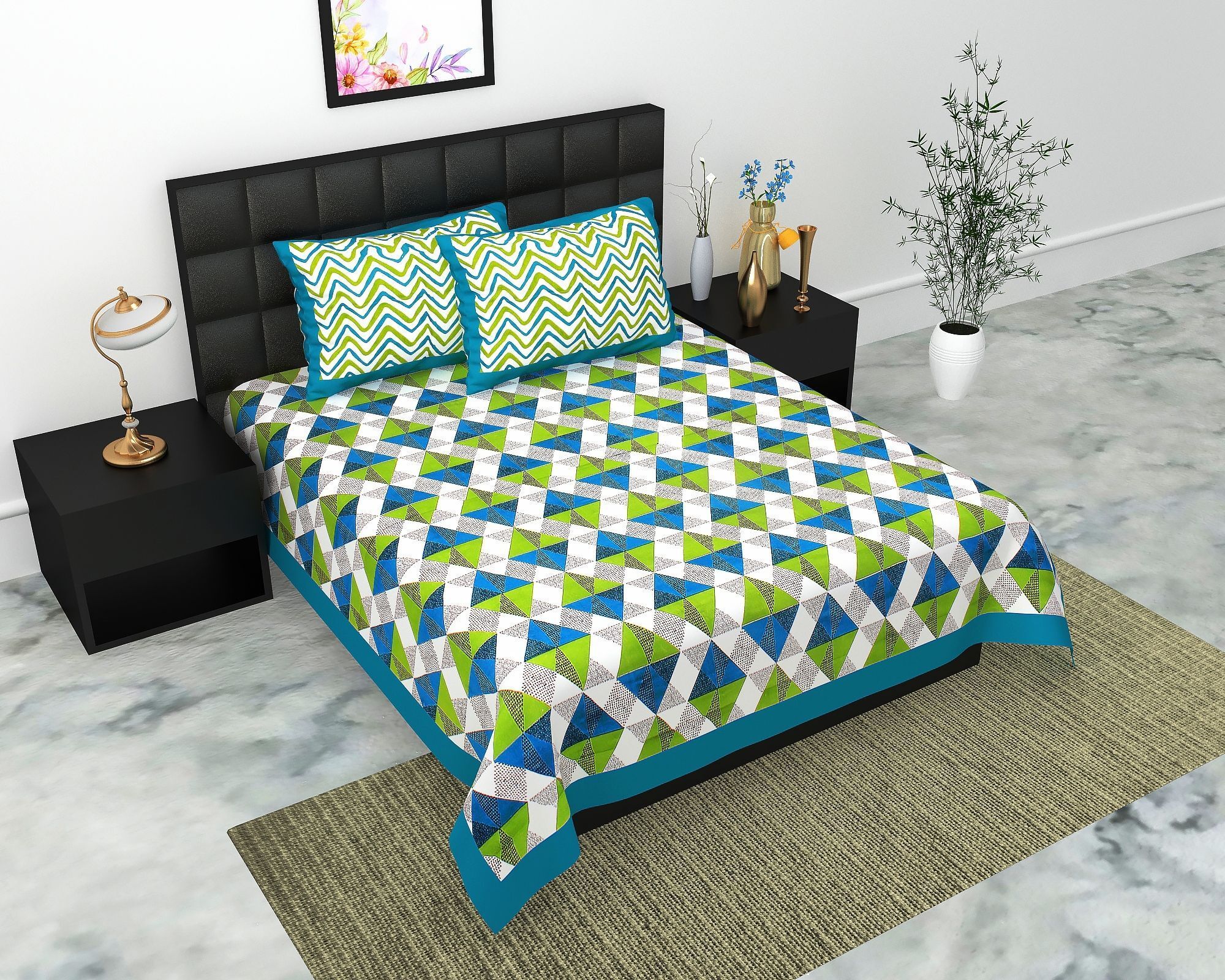 Cotton Double Flat 220 TC Jaipuri Prints 1 Summer Bedsheet with 2 Pillow Covers-image-40