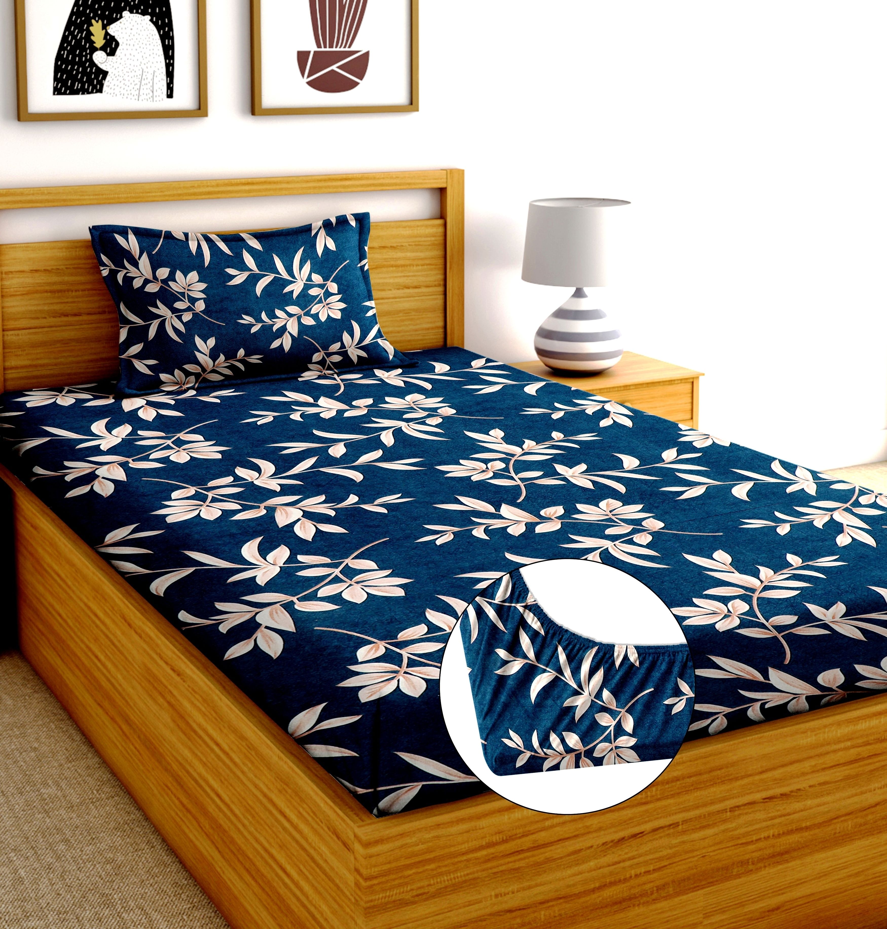 244 TC Cotton Single Printed Fitted (Elastic) Bedsheet-image-26