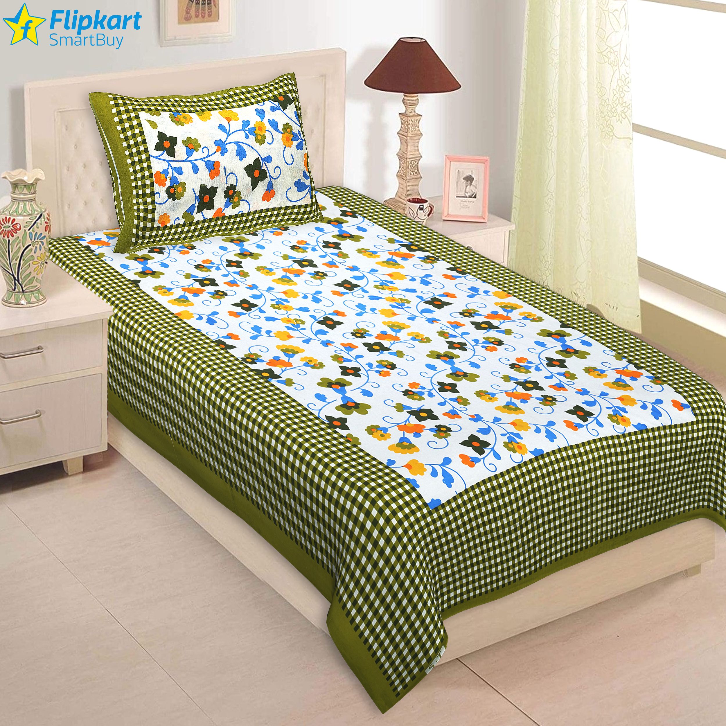 flipkart smartbuy 180 TC Cotton Single Jaipuri Prints Flat Bedsheet-picture-25