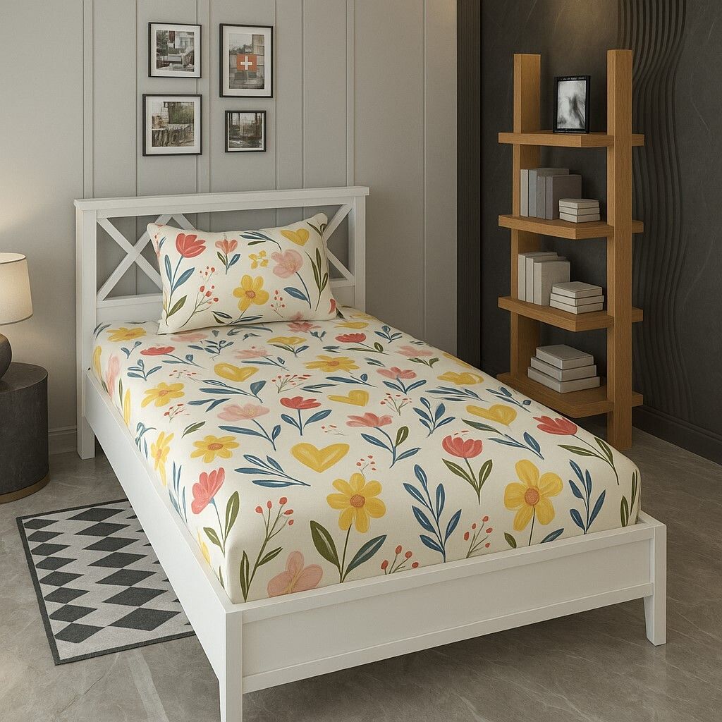 Cotton Single Flat 170 TC Printed 1 Bedsheet with 2 Pillow Covers-image-43