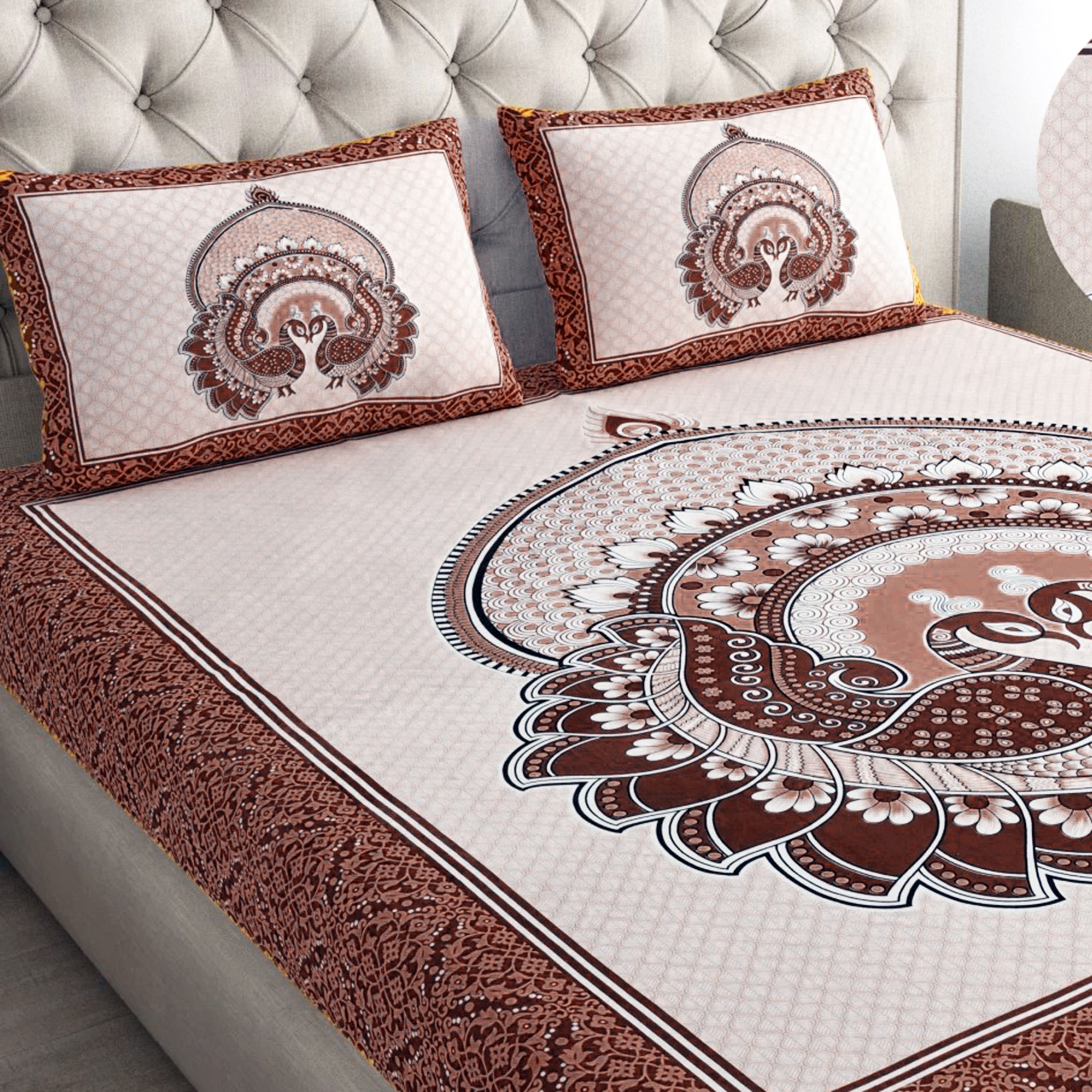 dreamsoft Cotton Double Flat 144 TC Jaipuri Prints 1 Summer Bedsheet with 2 Pillow Covers-picture-14