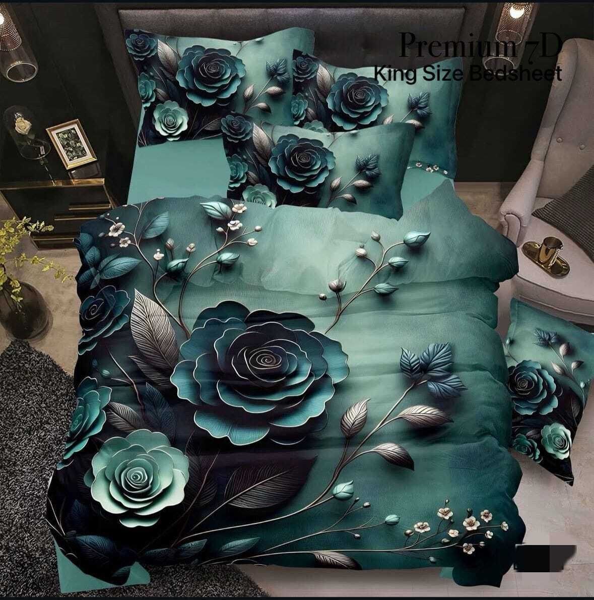 shridarsh Cotton Blend Double Flat 160 TC 3D Printed 1 Bedsheet with 2 Pillow Covers-picture-21