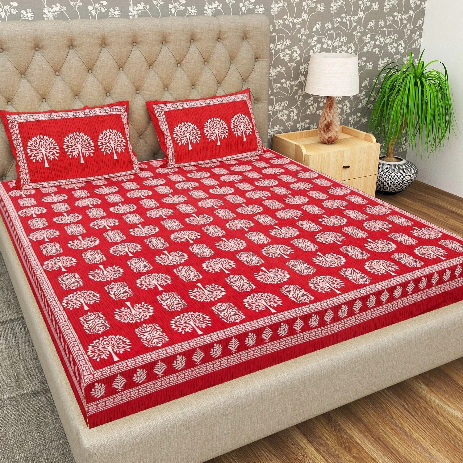 flipkart smartbuy 144 TC Cotton Double Jaipuri Prints Flat Bedsheet-picture-17