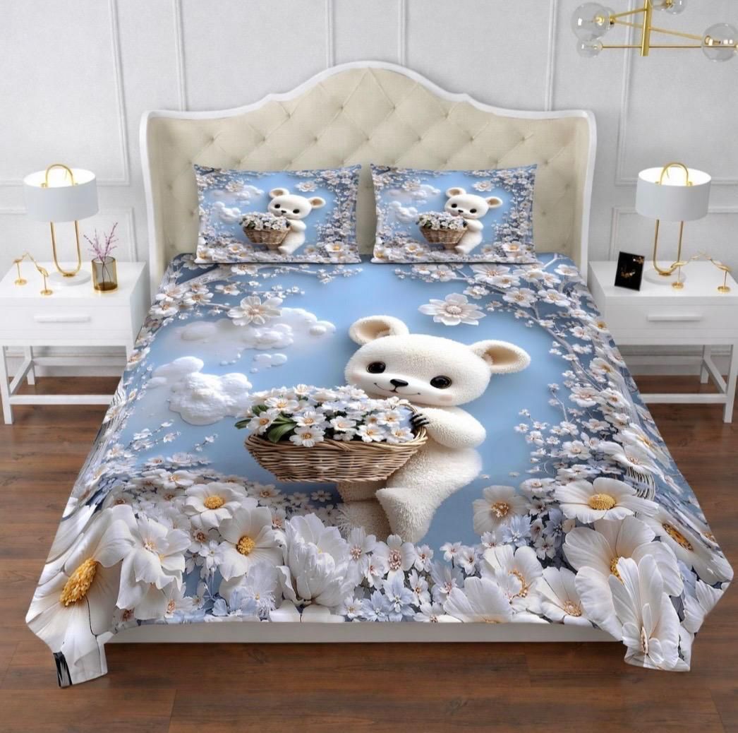 Cotton Double Flat 350 TC 3D Printed 1 Summer Bedsheet with 2 Pillow Covers-image-27