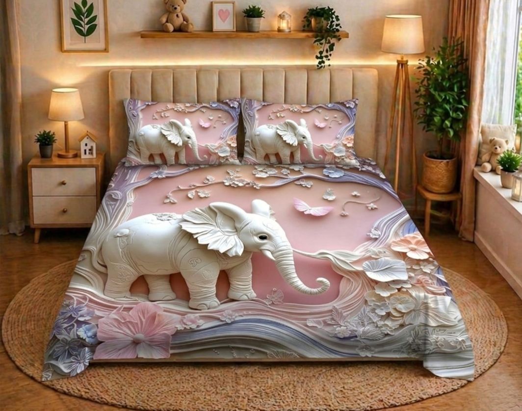 Polycotton Double, King, Queen Flat 300 TC 7D Digital 1 Summer Bedsheet with 2 Pillow Covers-image-42
