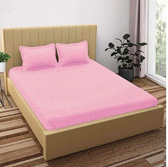 300 TC Cotton King Striped Fitted (Elastic) Bedsheet-image-40