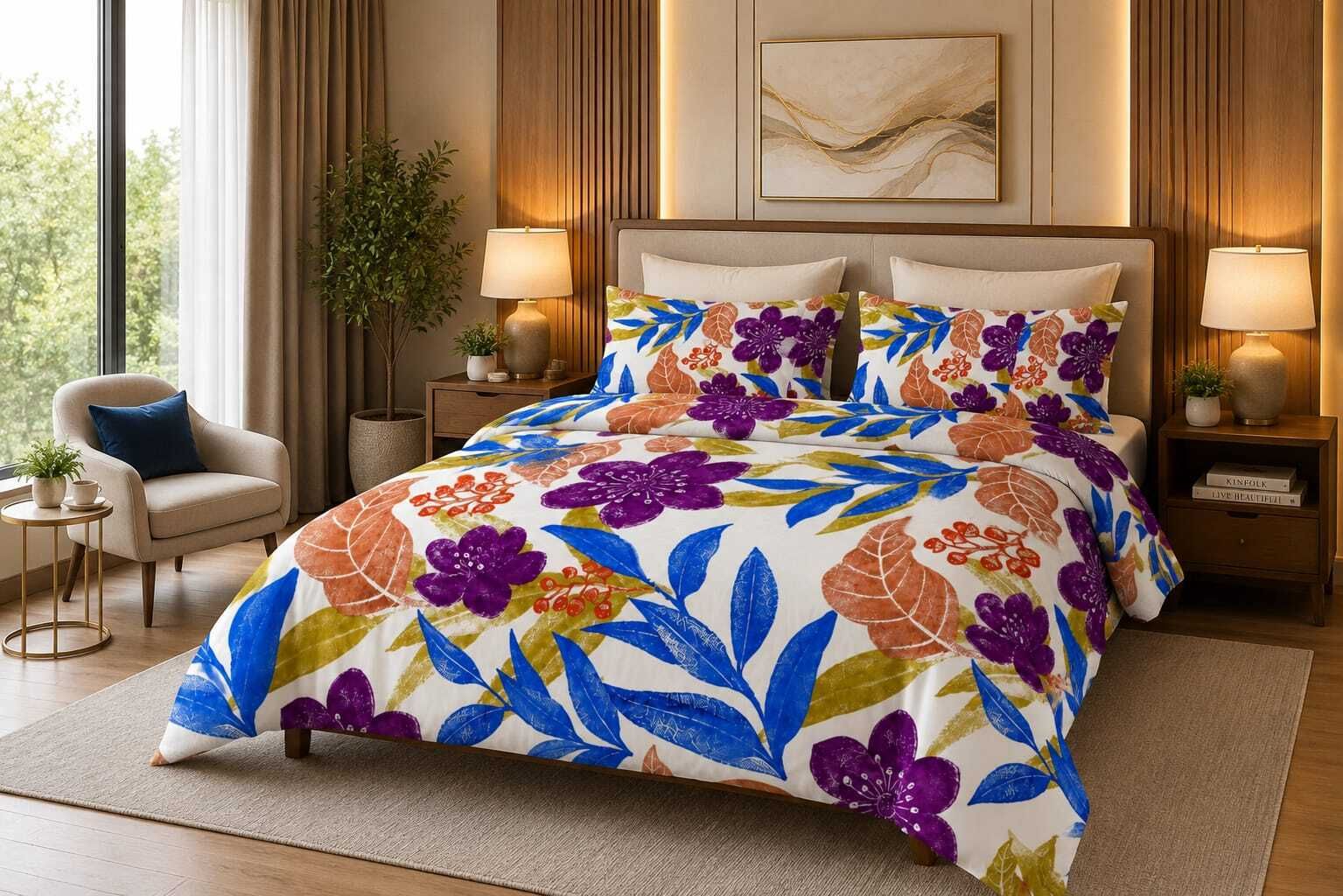 flipkart smartbuy Cotton Double Flat 300 TC Floral 1 Summer Bedsheet with 2 Pillow Covers-picture-20