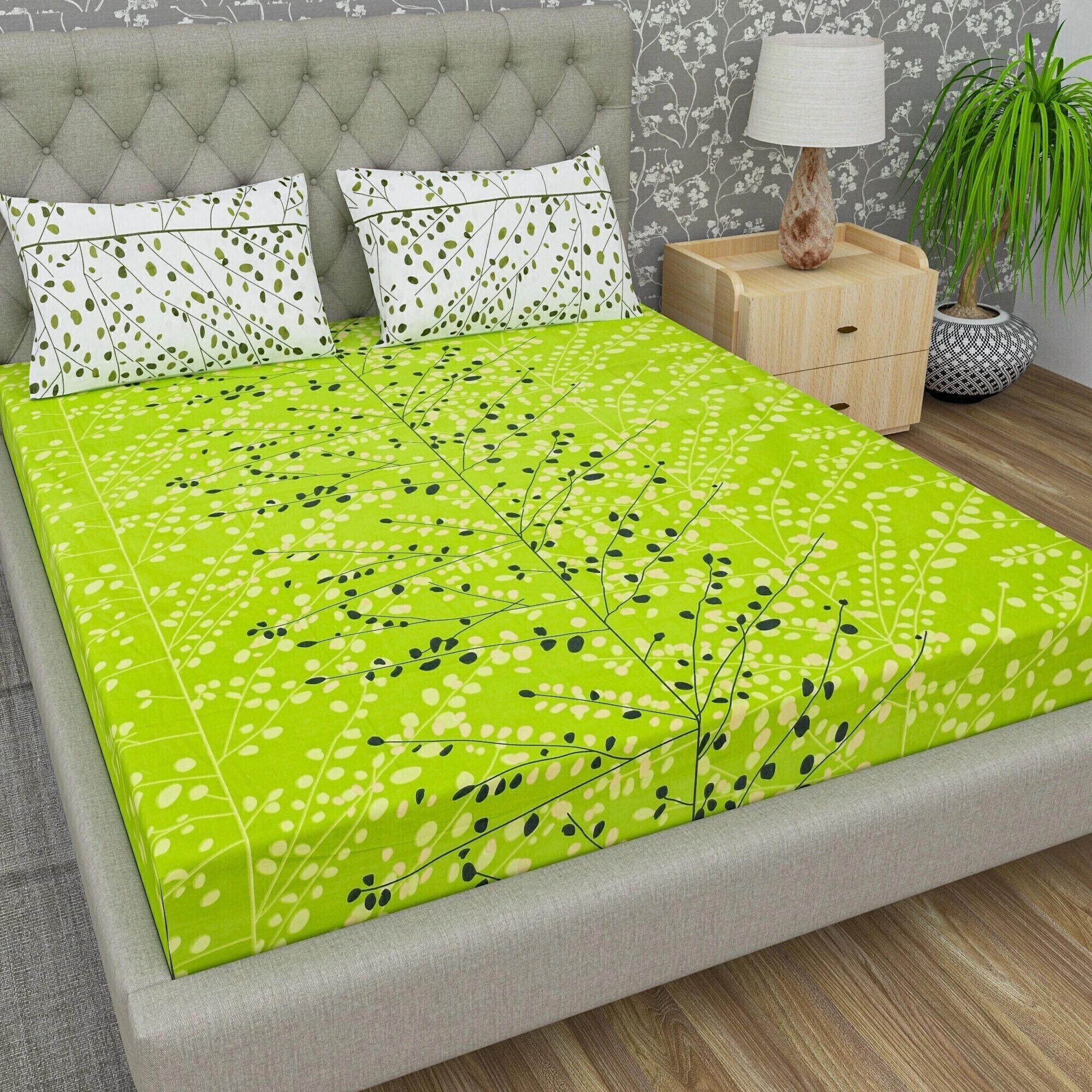 leo creation Cotton Double Flat 144 TC Jaipuri Prints 1 Bedsheet with 2 Pillow Covers-picture-18