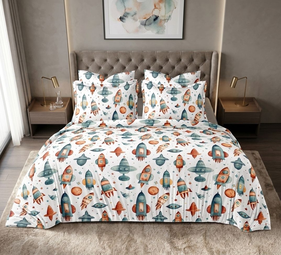 n.v.a homes Polycotton Queen Flat 310 TC Printed 1 Summer Bedsheet with 2 Pillow Covers-picture-13