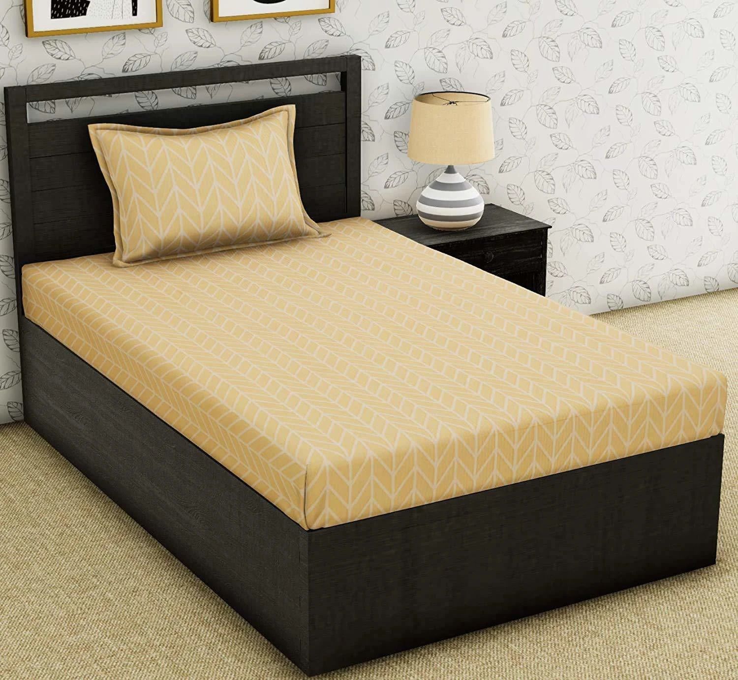 200 TC Cotton Single Striped Fitted (Elastic) Bedsheet-image-3