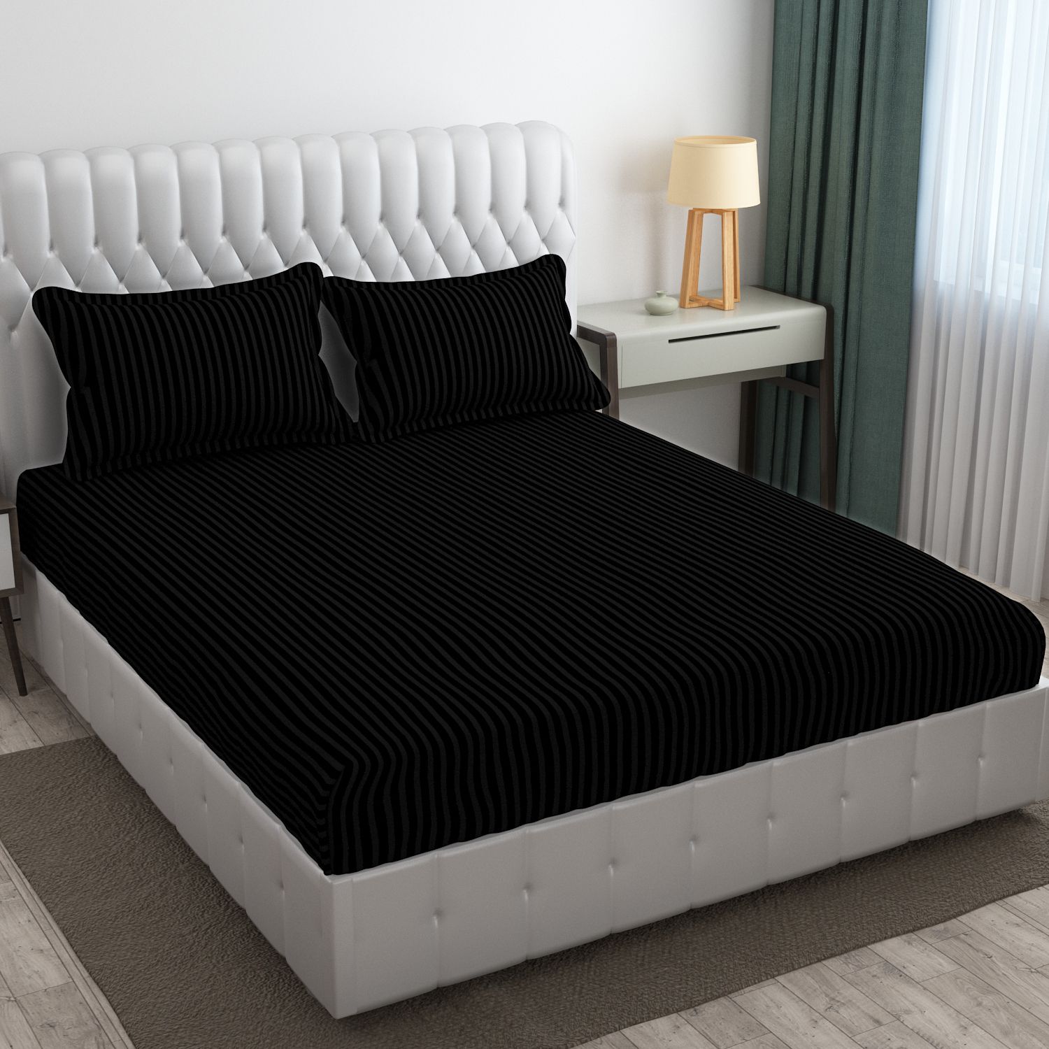 cb home Cotton Double Flat 300 TC Striped Bedsheet-picture-11