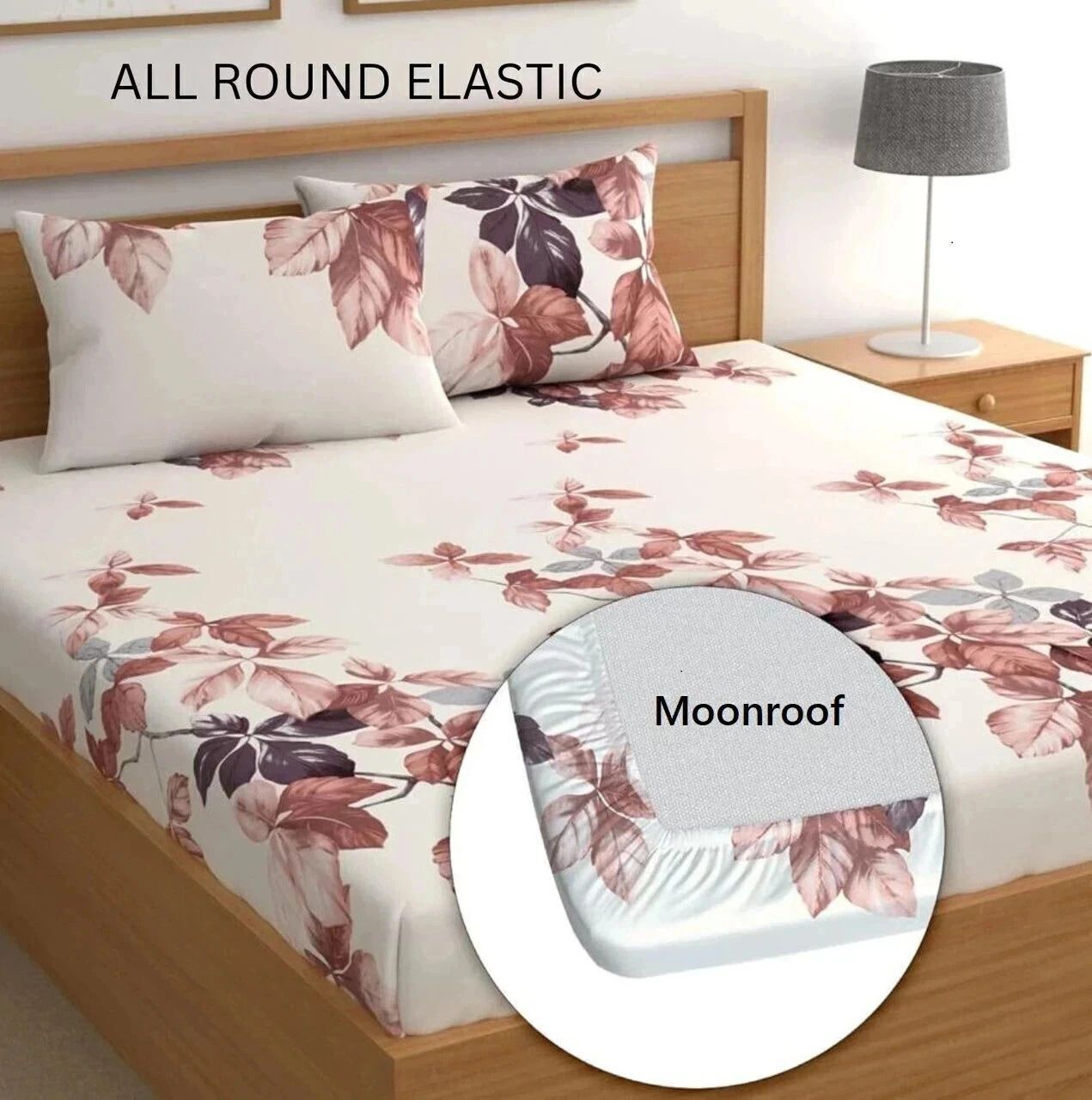 Cotton Double Fitted (Elastic) 244 TC Printed 1 Bedsheet with 2 Pillow Covers-image-39