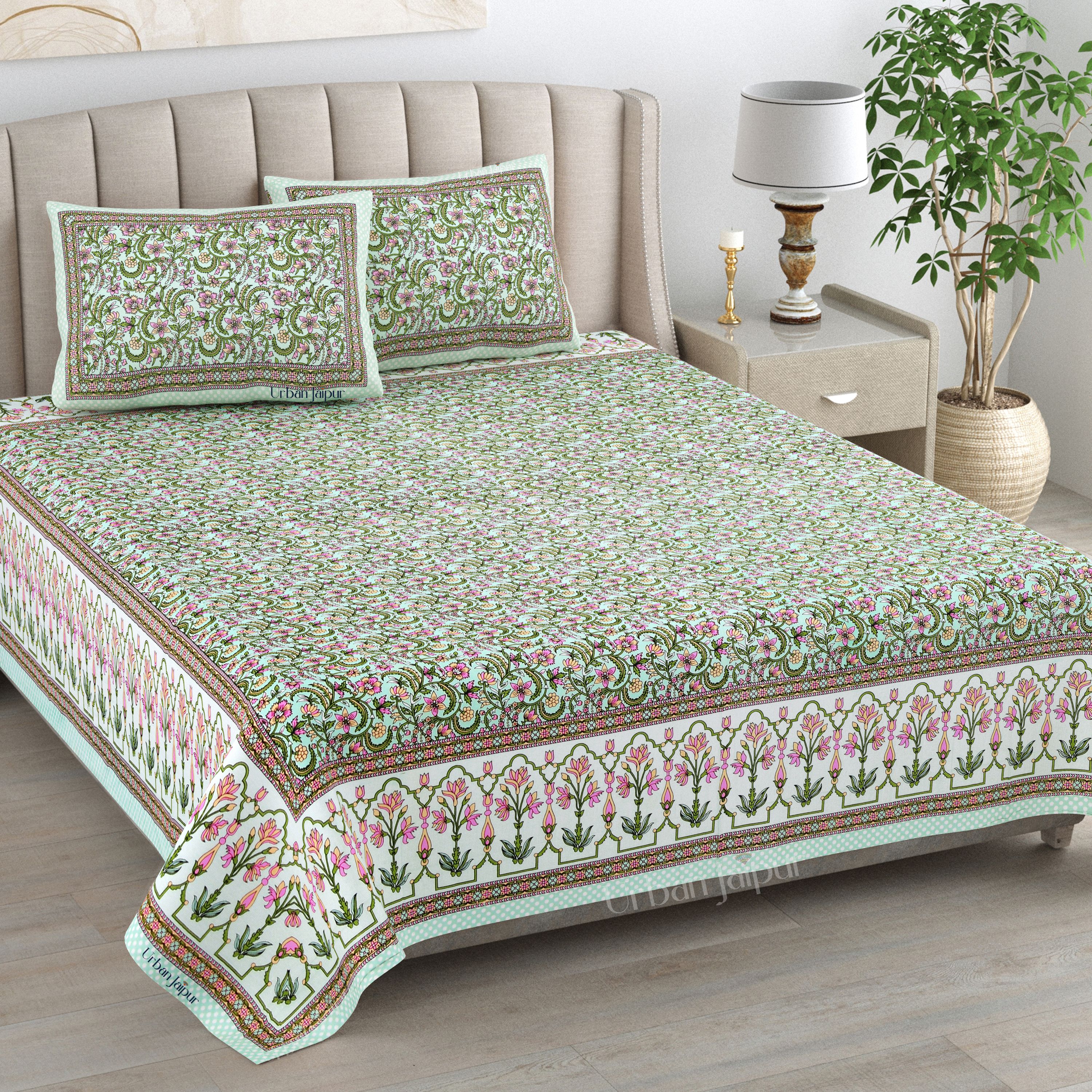 urban jaipur Cotton Double Flat 250 TC Jaipuri Prints 1 Bedsheet with 2 Pillow Covers-picture-21