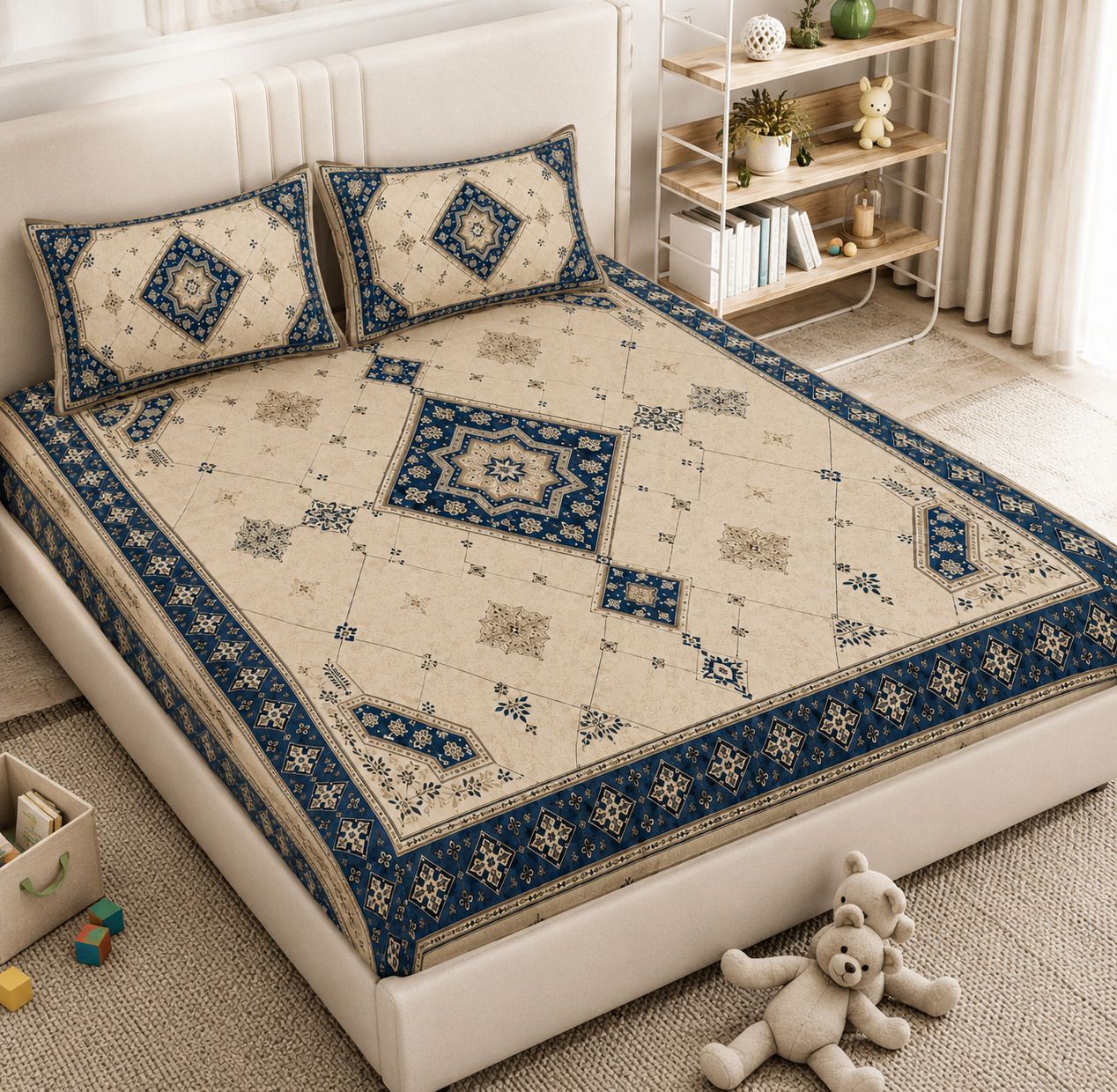 bm decor Cotton King Flat 350 TC Printed 1 Summer Bedsheet with 2 Pillow Covers-picture-25