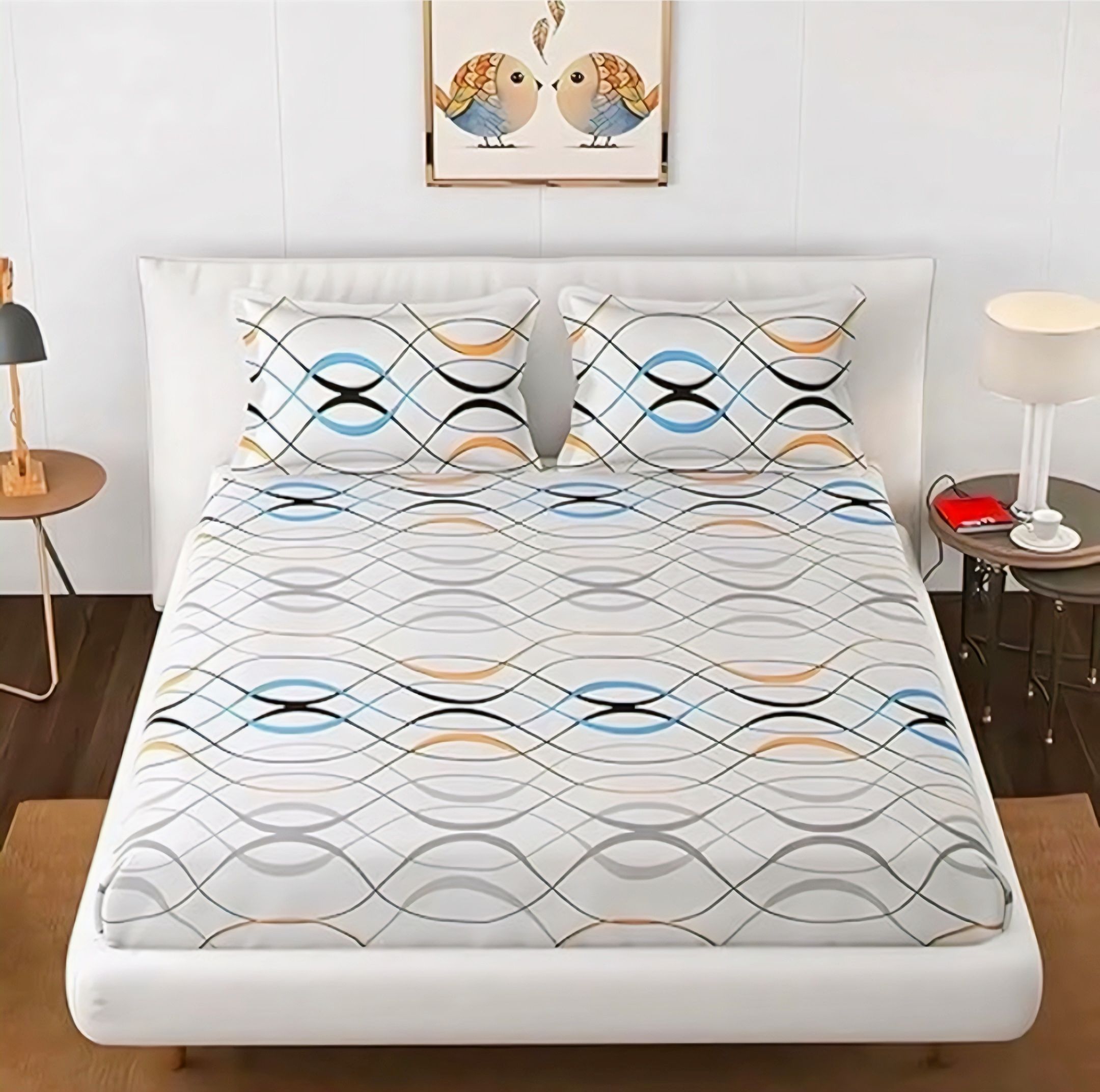 tiwanshi 350 TC Microfiber Double Self Design Fitted (Elastic) Bedsheet-picture-25