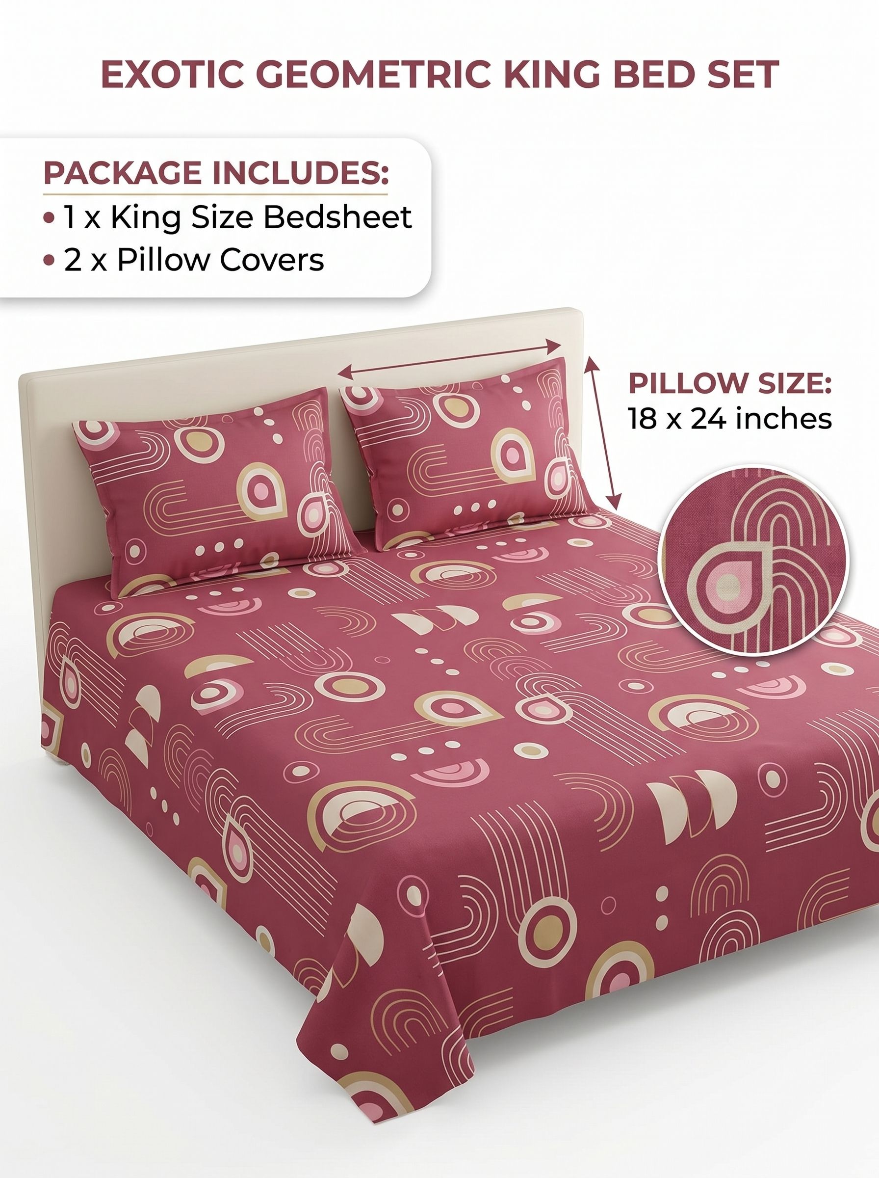 woodennest Cotton King, Queen Flat 200 TC 3D Printed 1 Summer Bedsheet with 2 Pillow Covers, 2 Cushion Covers-picture-22