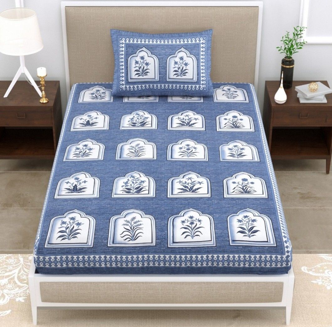 Cotton Single Flat 144 TC Jaipuri Prints 1 Bedsheet-image-44
