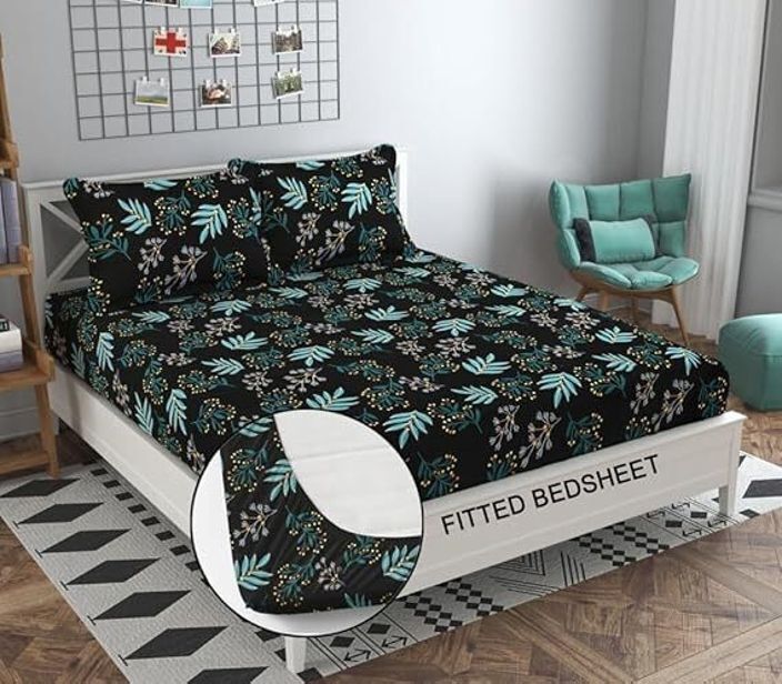 radhey Cotton Double Fitted (Elastic) 220 TC Printed 1 Bedsheet with 2 Pillow Covers-picture-7