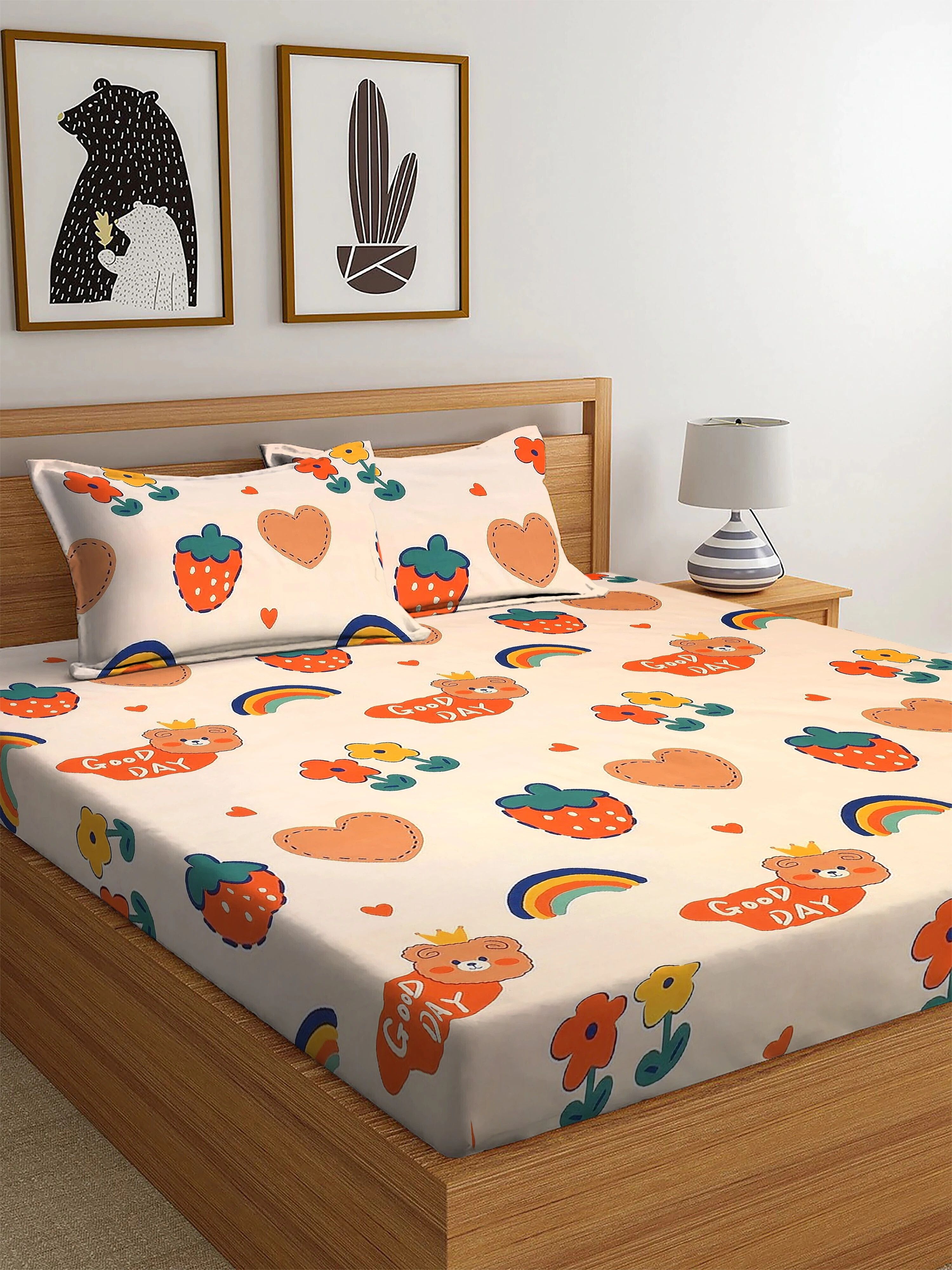 kurry home furnishing Cotton Double Flat 210 TC Cartoon 1 Bedsheet with 2 Pillow Covers-picture-27