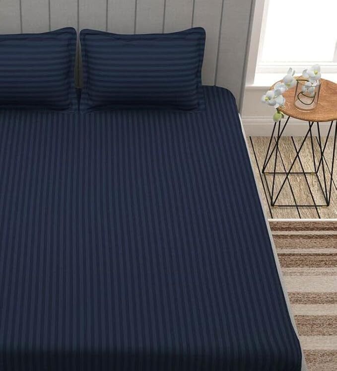 310 TC Satin King Striped Fitted (Elastic) Bedsheet-image-4
