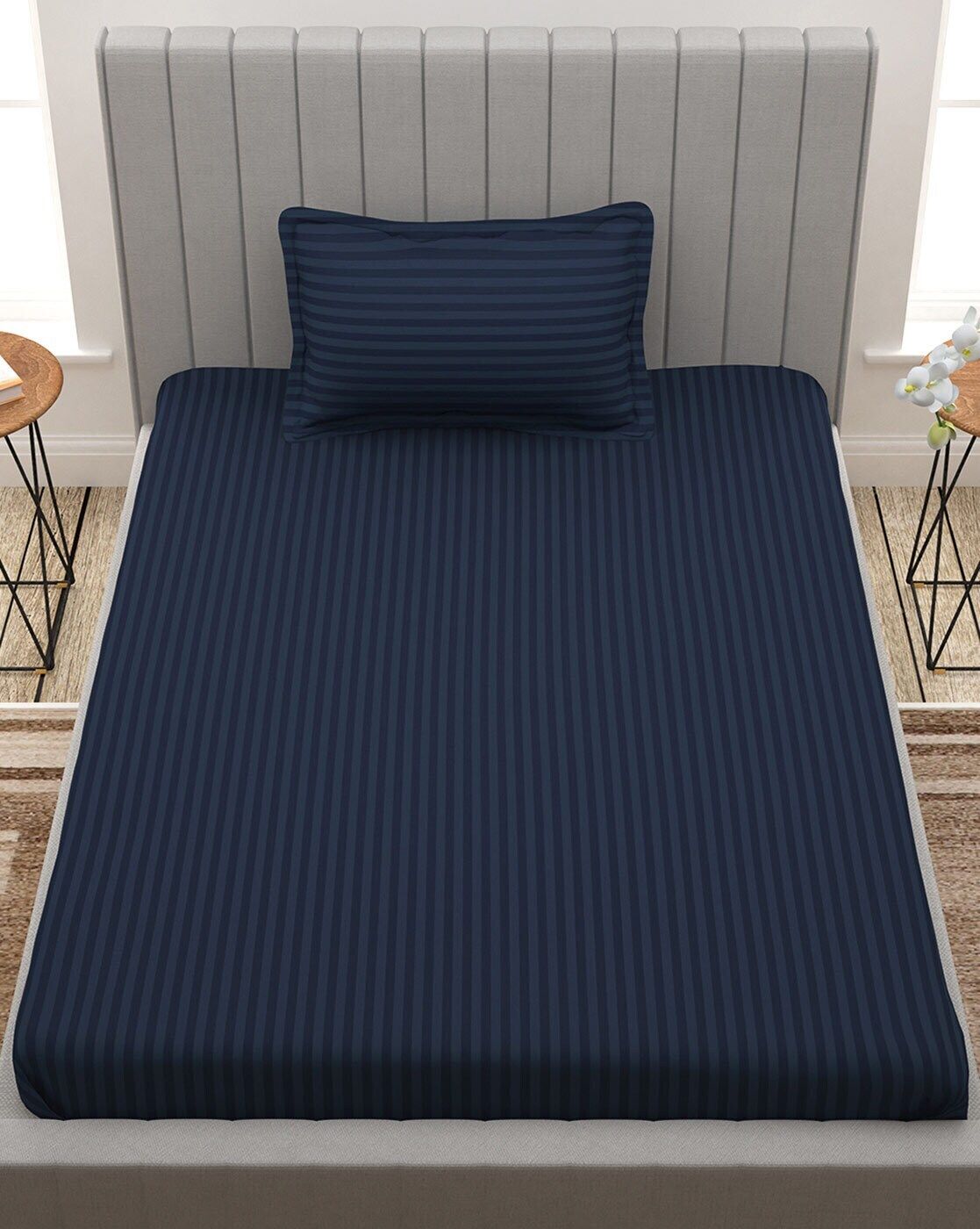 t tungol 310 TC Satin Single Striped Flat Bedsheet-picture-33