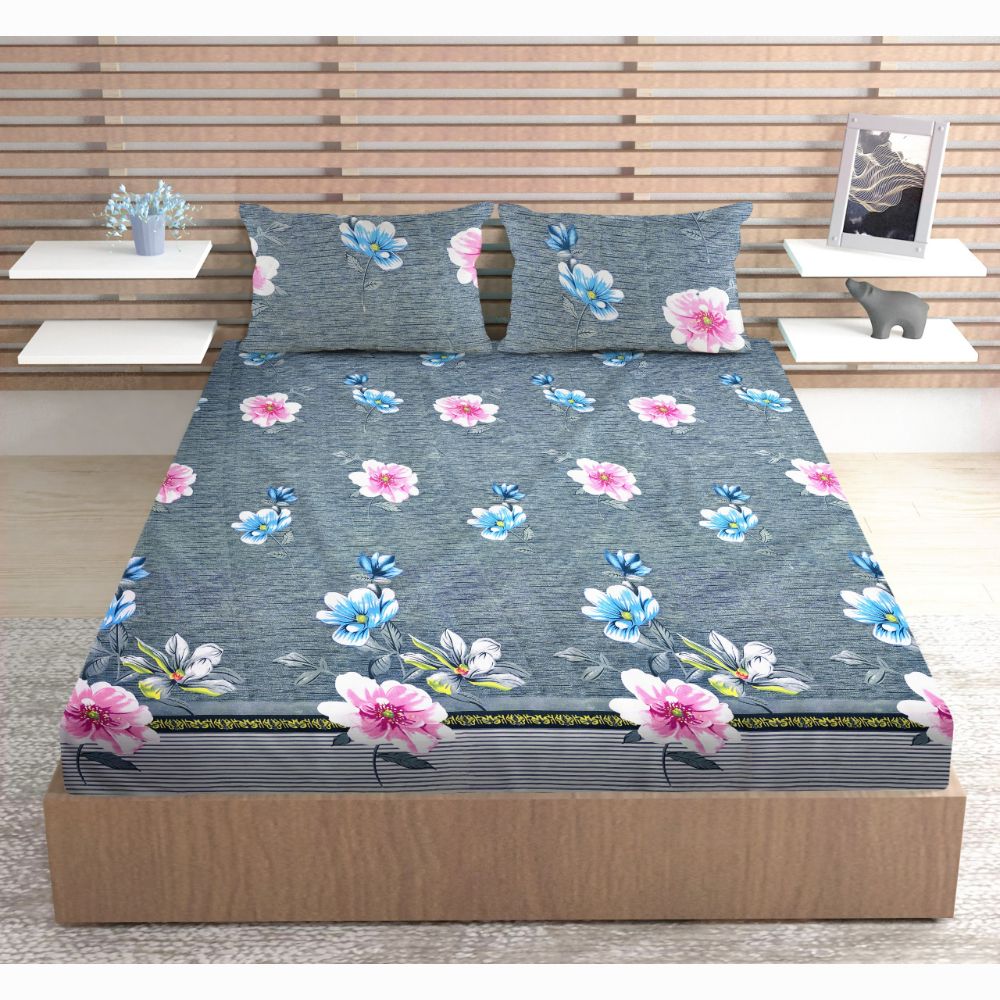160 TC Microfiber Double Self Design Flat Bedsheet