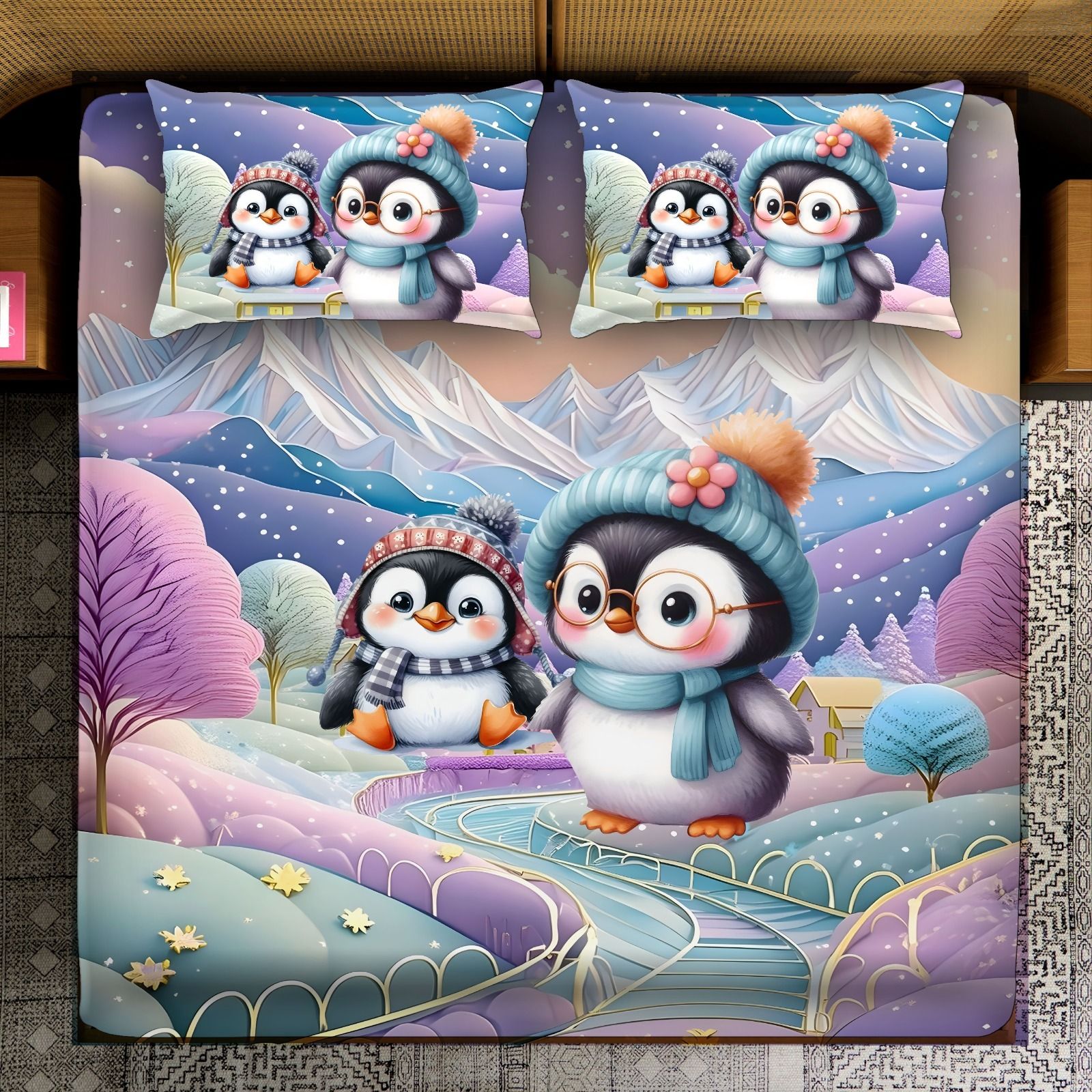 Cotton Blend Super King Flat 250 TC Printed Bedsheet