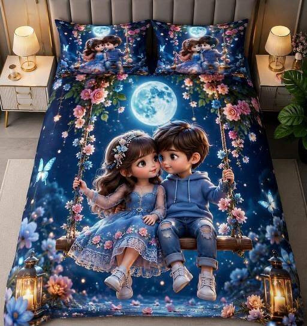 Cotton Double Flat 300 TC Cartoon 1 Bedsheet-image-24